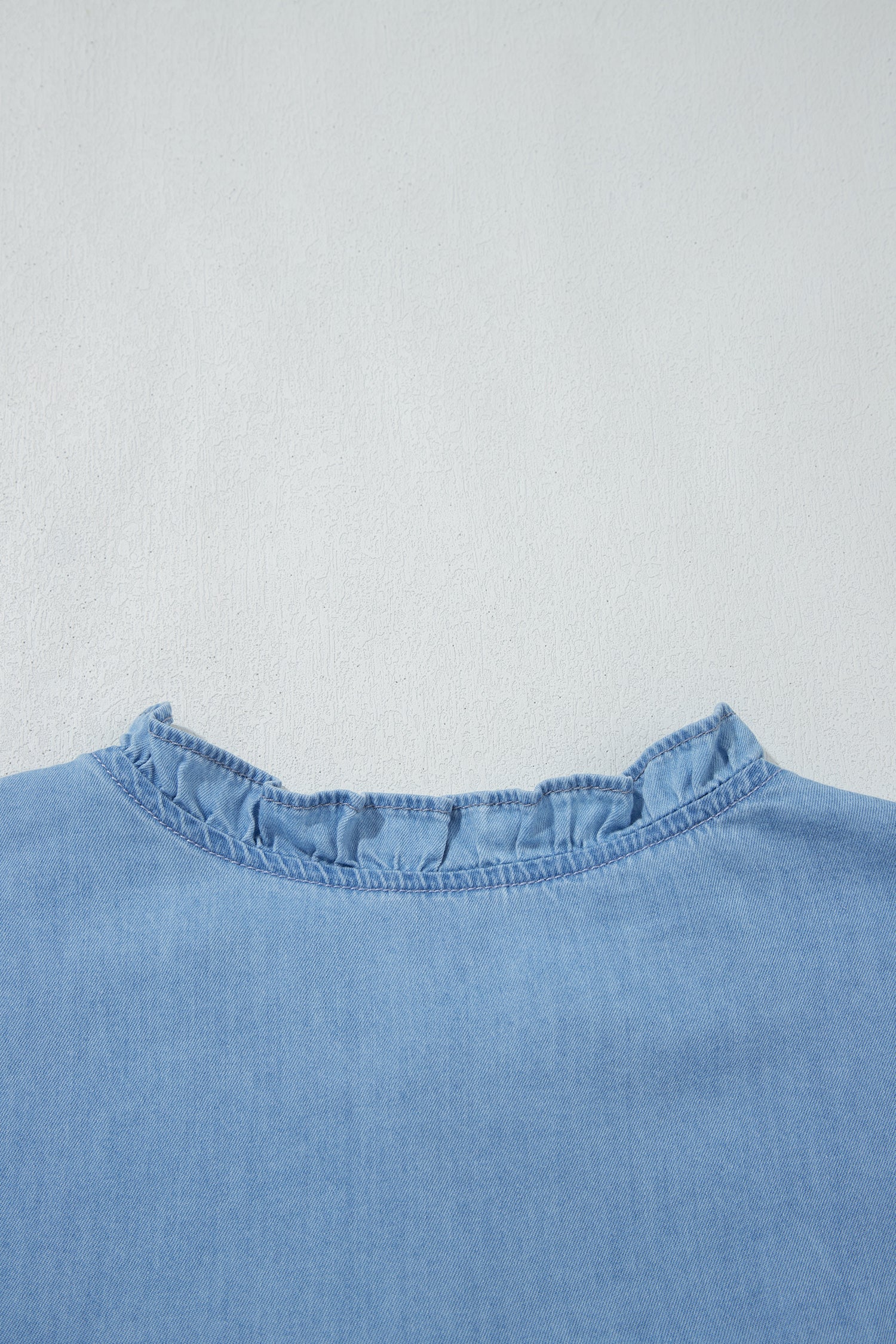 Beau Blue Western Ruffle V Neck Long Sleeve Chambray Blouse-Tops/Blouses & Shirts-[Adult]-[Female]-2022 Online Blue Zone Planet