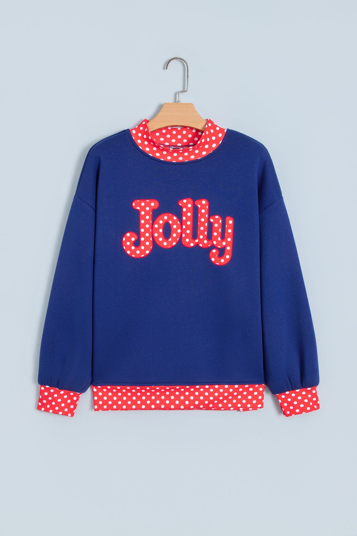 Fiery Red Polka Dot Letter Print Contrast Trim Mock Neck Sweatshirt-Tops/Sweatshirts & Hoodies-[Adult]-[Female]-2022 Online Blue Zone Planet