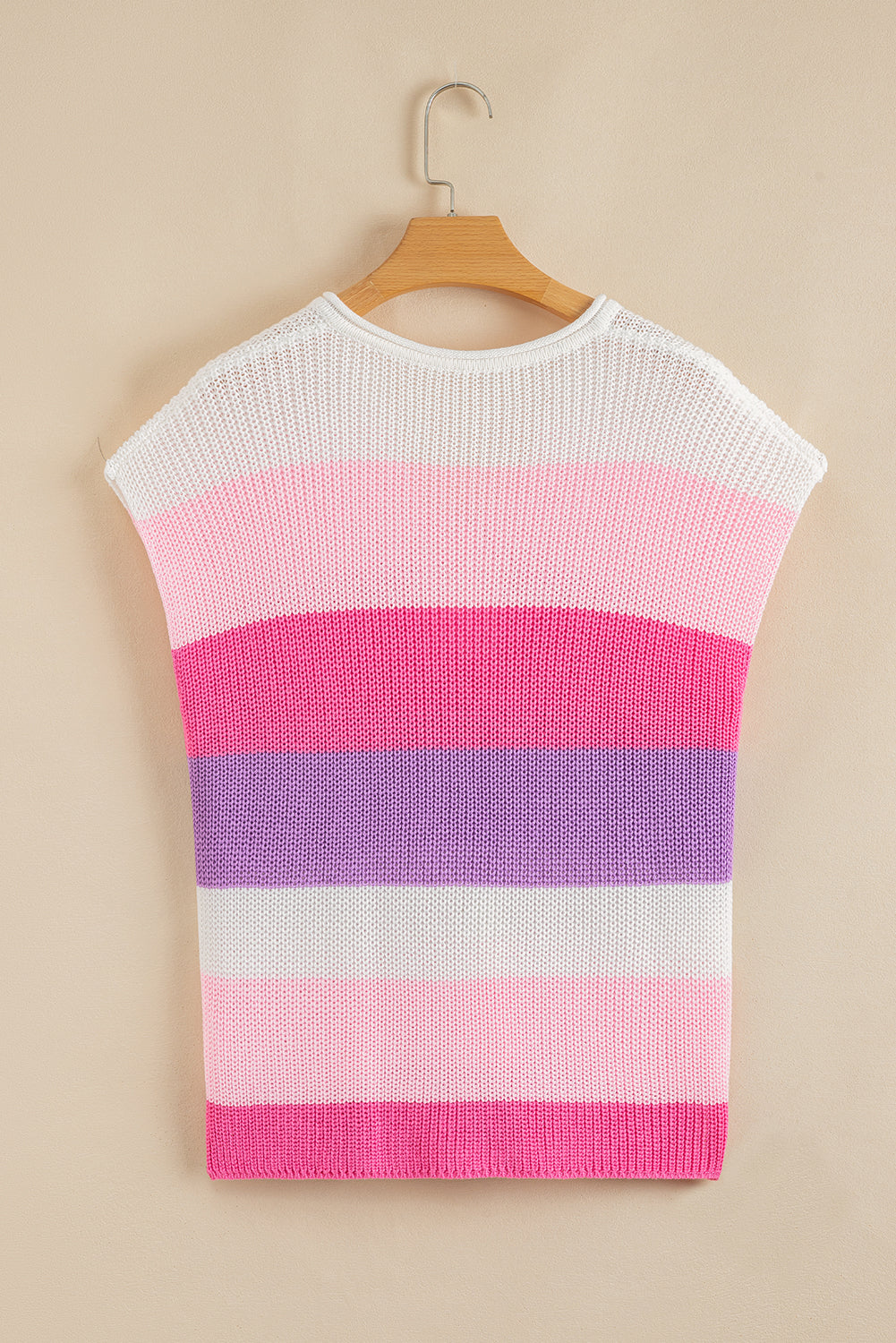 Pink Color Block Notch V Neck Sweater T Shirt-TOPS / DRESSES-[Adult]-[Female]-2022 Online Blue Zone Planet