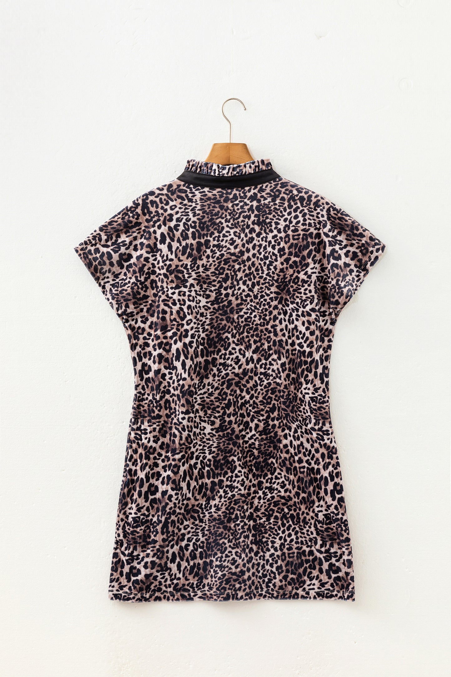 Brown Leopard Print Short Sleeve Mini Shift Silhouette Dress-TOPS / DRESSES-[Adult]-[Female]-2022 Online Blue Zone Planet