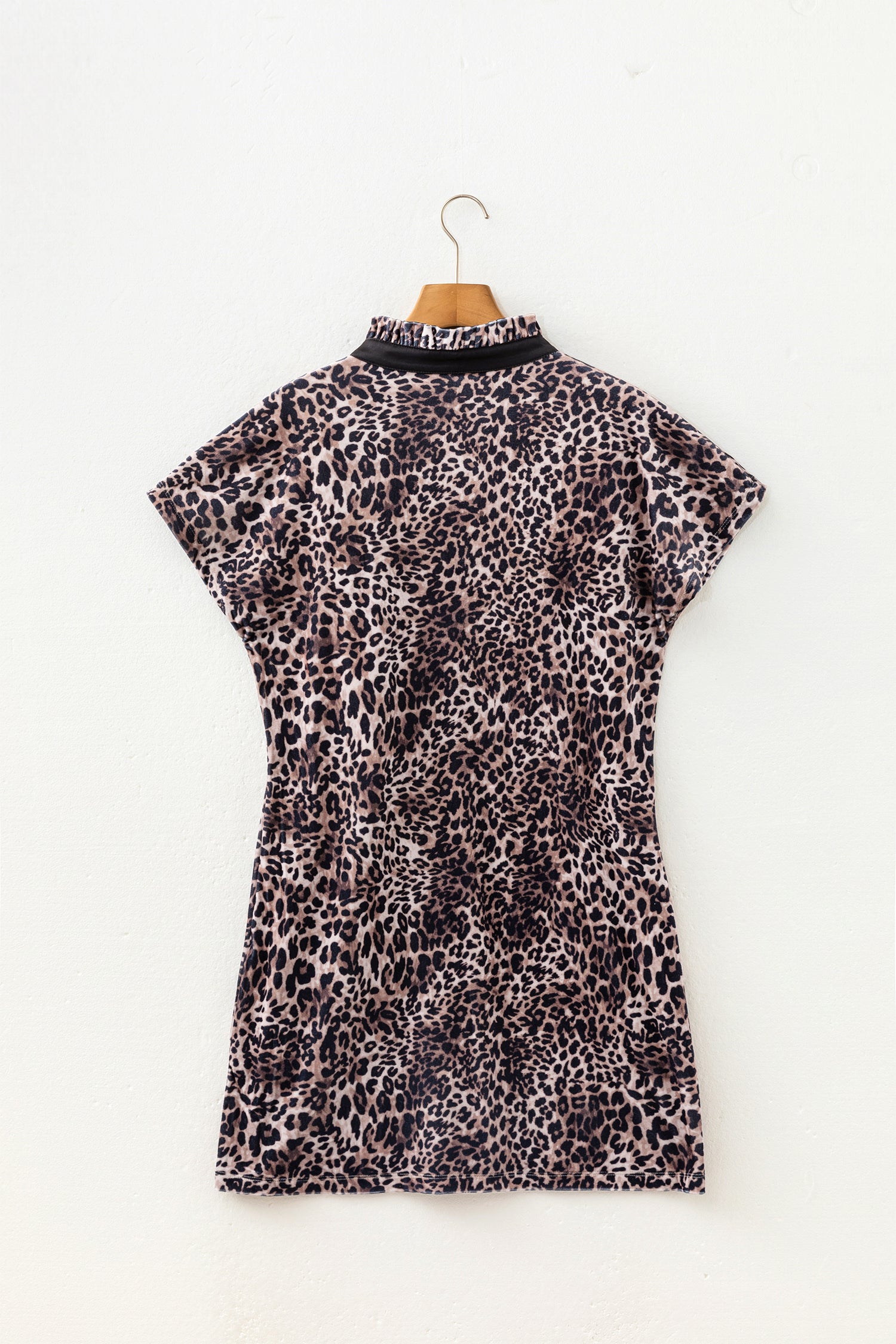 Brown Leopard Print Short Sleeve Mini Shift Silhouette Dress-TOPS / DRESSES-[Adult]-[Female]-2022 Online Blue Zone Planet