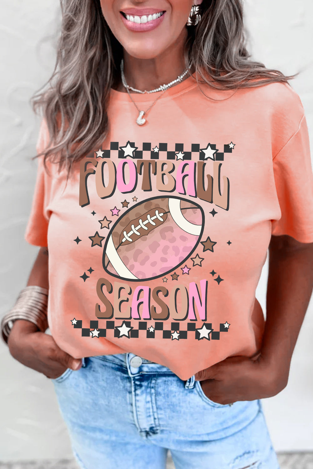 Pink FOOTBALL SEASON Graphic Game Day T Shirt-Graphic/Graphic Tees-[Adult]-[Female]-2022 Online Blue Zone Planet
