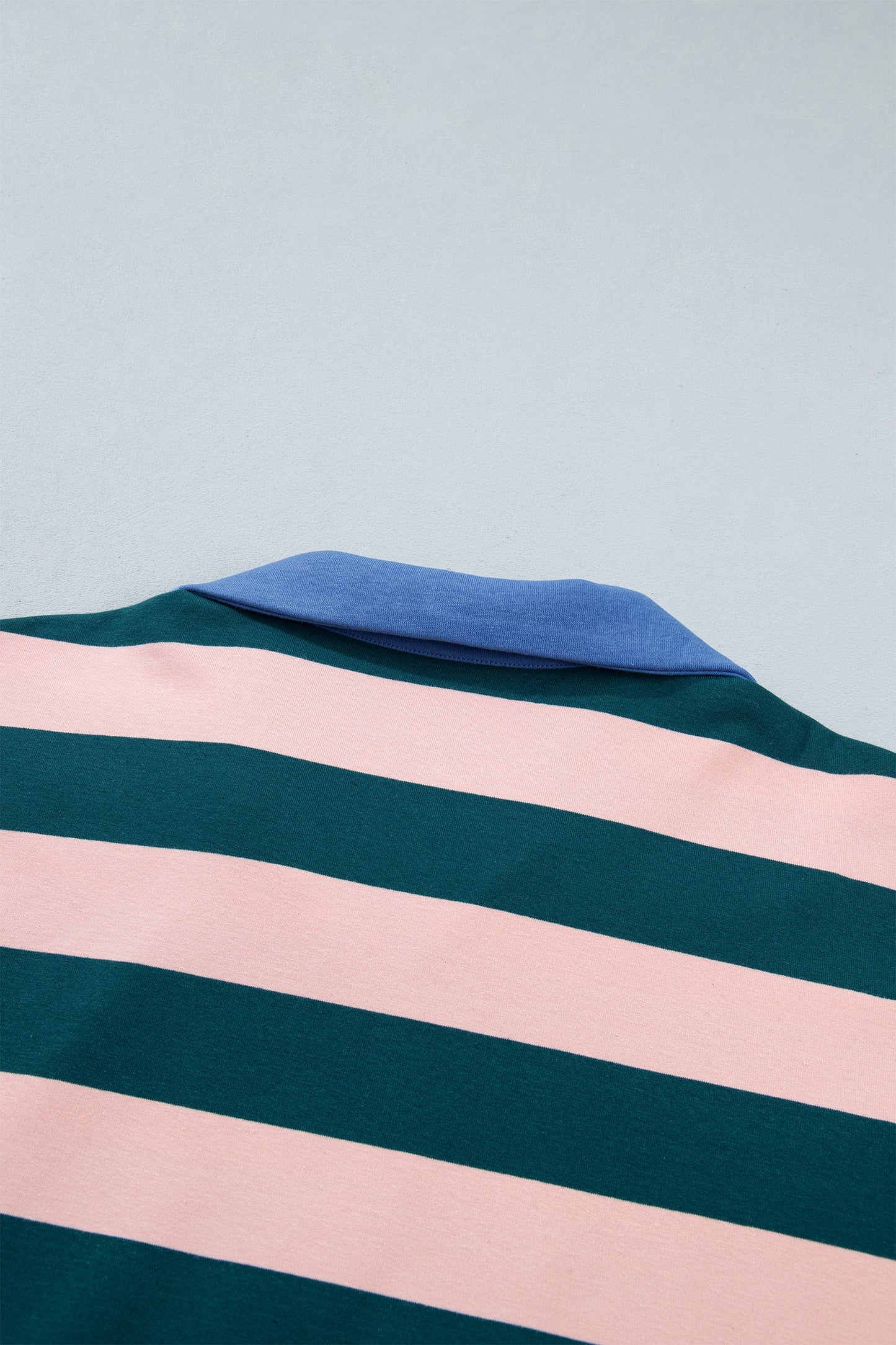 Green Stripe Quarter-Zip Metal Zipper Cover Stitch Hem Top-Tops/Long Sleeve Tops-[Adult]-[Female]-2022 Online Blue Zone Planet