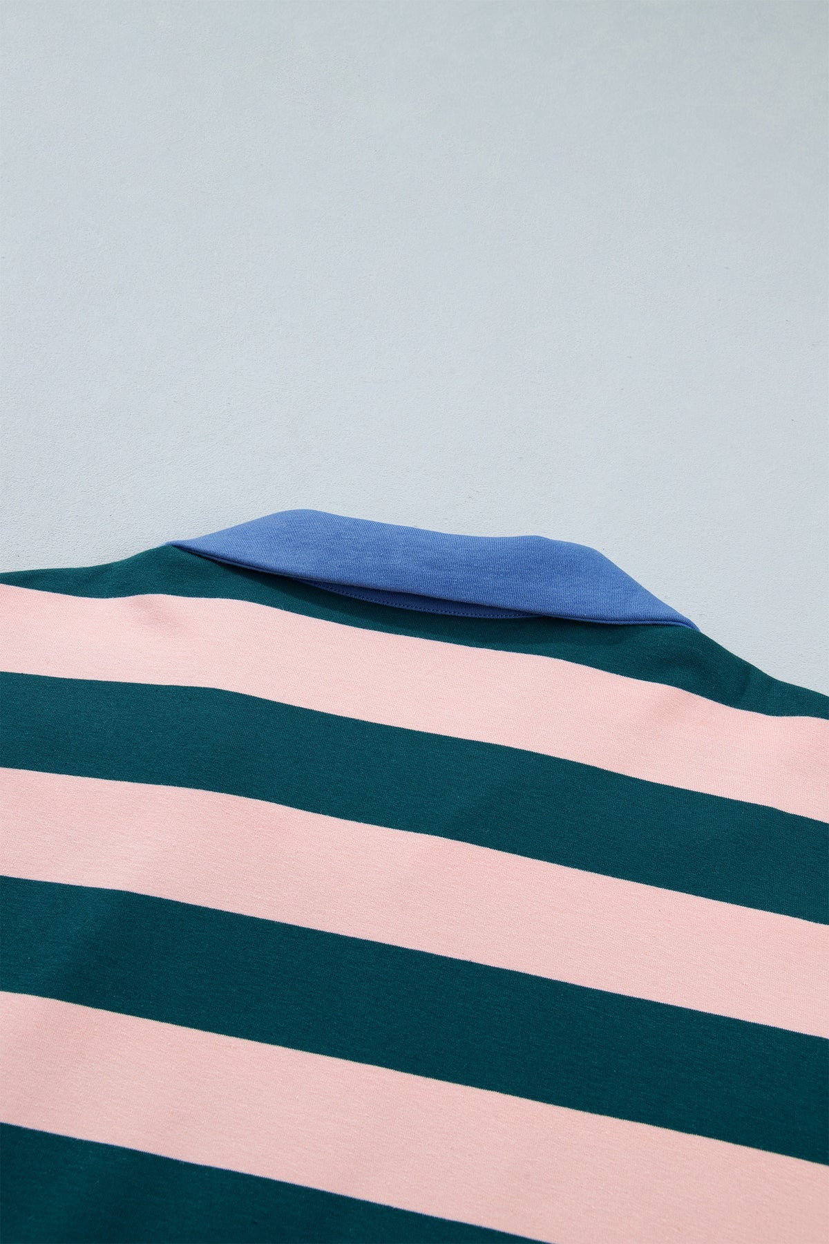Green Stripe Quarter-Zip Metal Zipper Cover Stitch Hem Top-Tops/Long Sleeve Tops-[Adult]-[Female]-2022 Online Blue Zone Planet