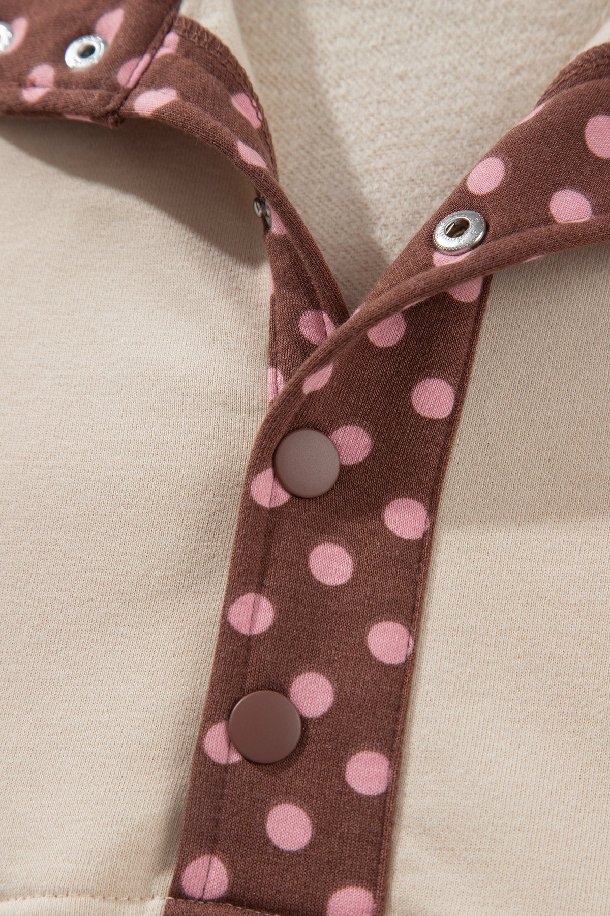 Brown Polka Dot Contrast Baggy Pullover and Elastic Waist Shorts 2pcs Set-Two Piece Sets/Short Sets-[Adult]-[Female]-2022 Online Blue Zone Planet