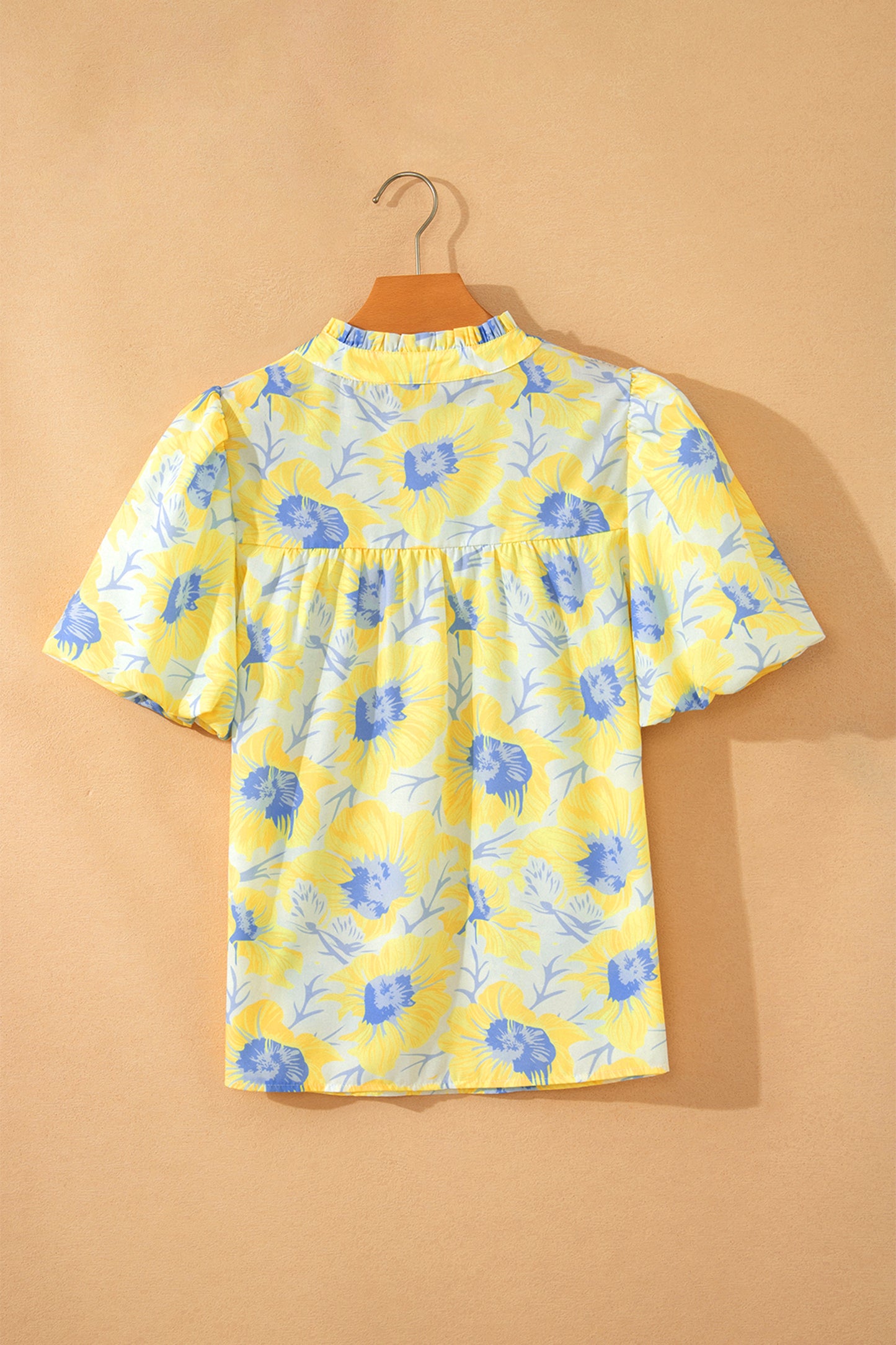 Yellow Short Bubble Sleeve Summer Floral Blouse-Tops/Blouses & Shirts-[Adult]-[Female]-2022 Online Blue Zone Planet