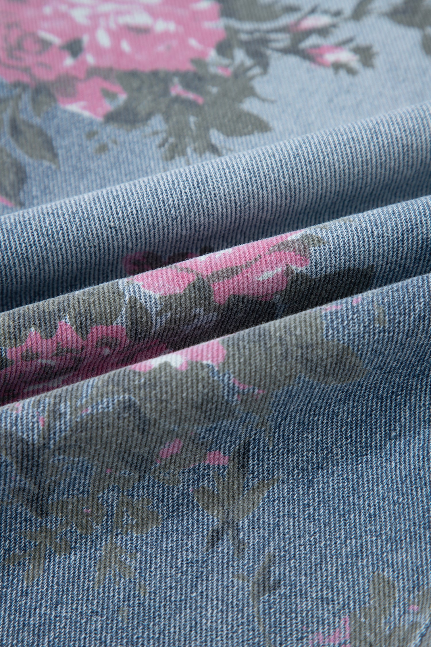 Beau Blue Floral Print Elastic Waist Pull On Casual Jeans-Bottoms/Jeans-[Adult]-[Female]-2022 Online Blue Zone Planet