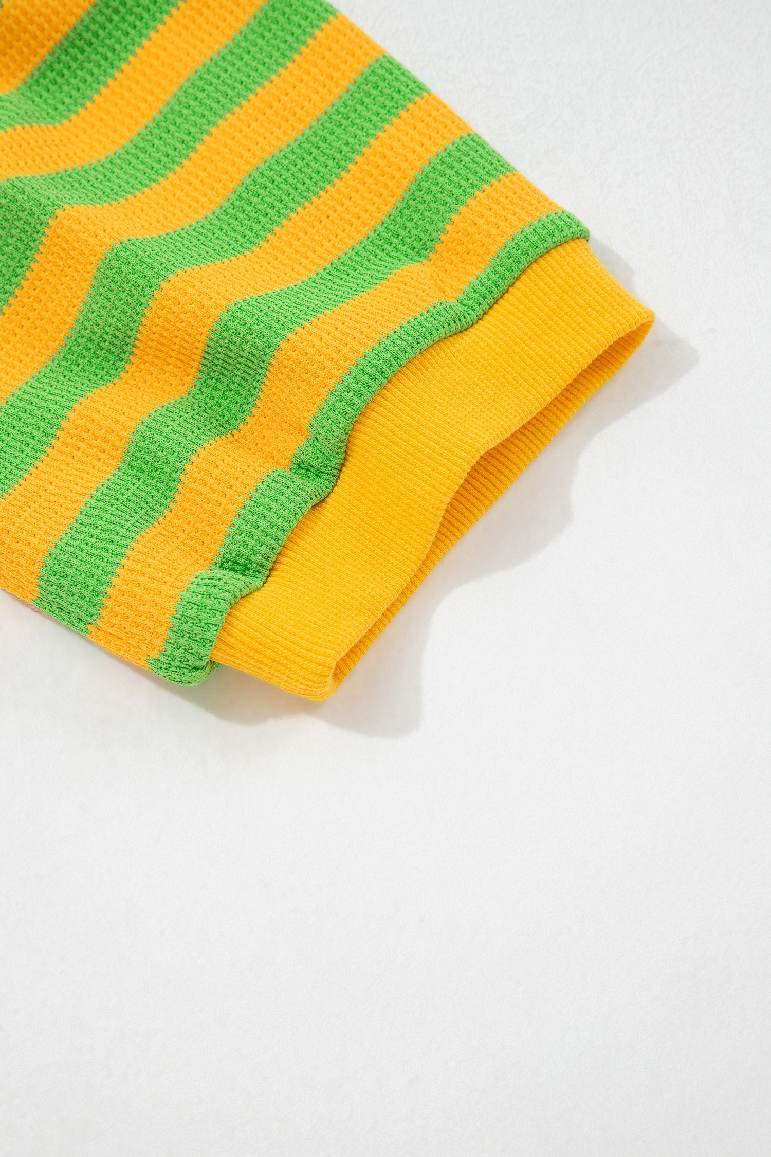 Yellow Stripe Puff Short Sleeve T Shirt Matching Shorts Set-Two Piece Sets/Short Sets-[Adult]-[Female]-2022 Online Blue Zone Planet