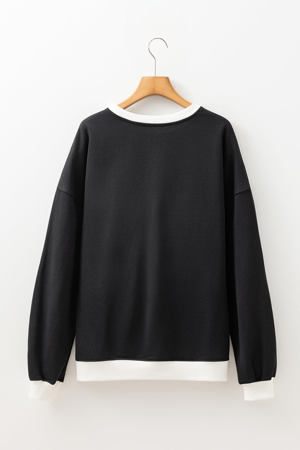 Black Contrast Ribbed Color Block Patchwork Baggy Sweatshirt-Tops/Sweatshirts & Hoodies-[Adult]-[Female]-2022 Online Blue Zone Planet