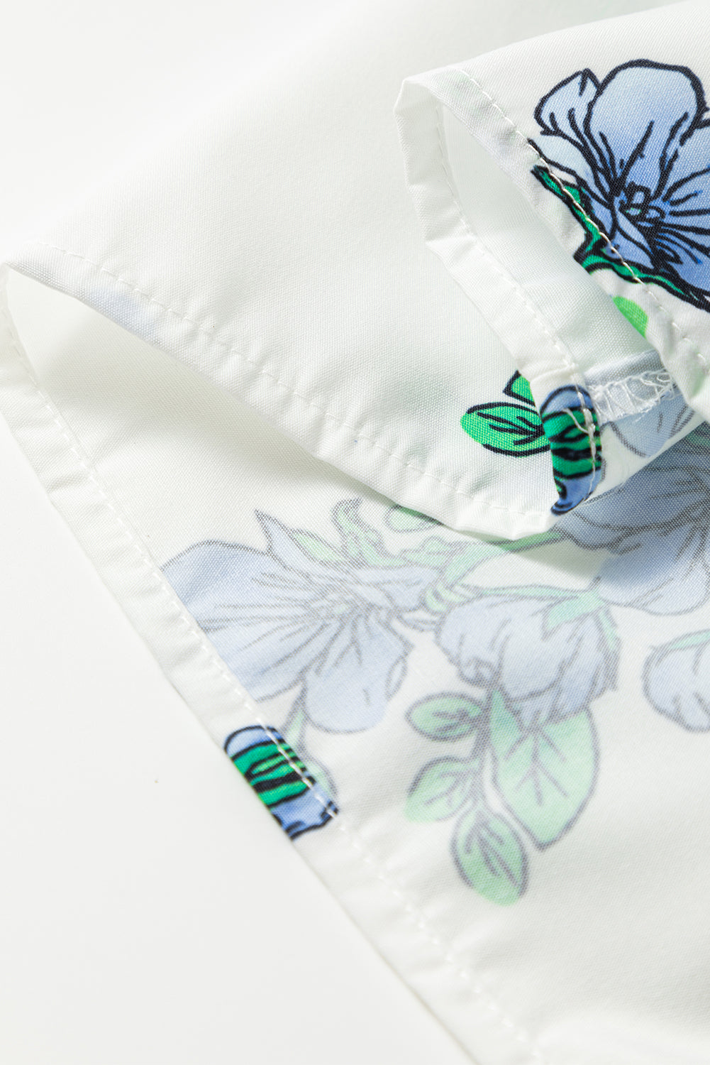 Beige Floral Print Piping Trim Tie Neck Short Sleeve Blouse-Tops/Blouses & Shirts-[Adult]-[Female]-2022 Online Blue Zone Planet
