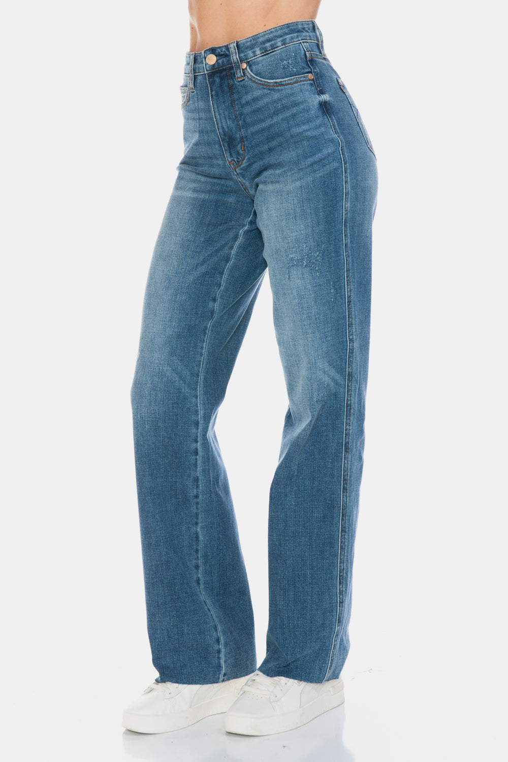 Blue Zone Planet | Judy Blue Full Size Tummy Control Cut Raw Hem Straight Jeans-BOTTOMS SIZES SMALL MEDIUM LARGE-[Adult]-[Female]-2022 Online Blue Zone Planet