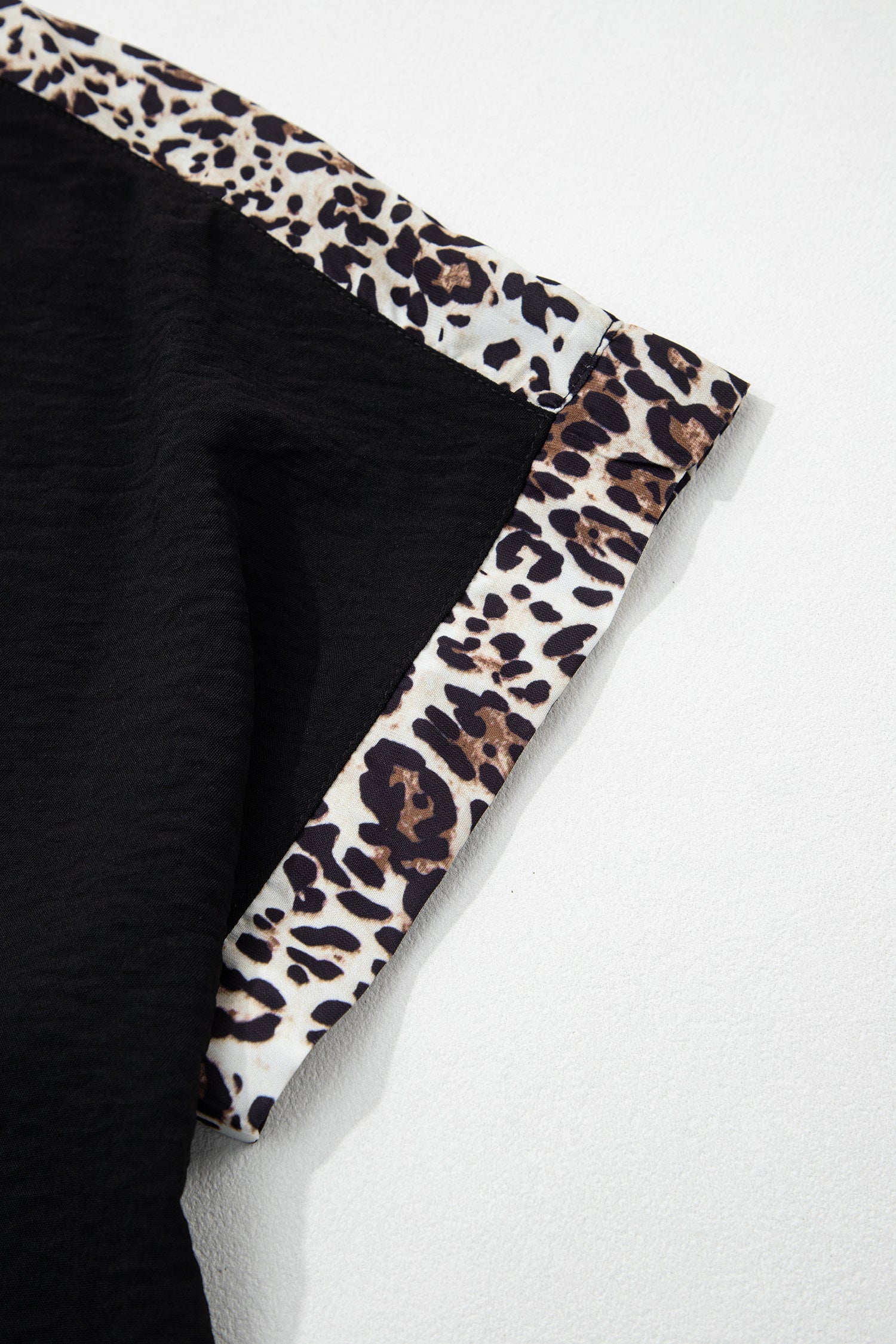 Black Plus Size Leopard Patchwork Round Neck Loose Tee-Plus Size/Plus Size Tops/Plus Size Tops & Tees-[Adult]-[Female]-2022 Online Blue Zone Planet