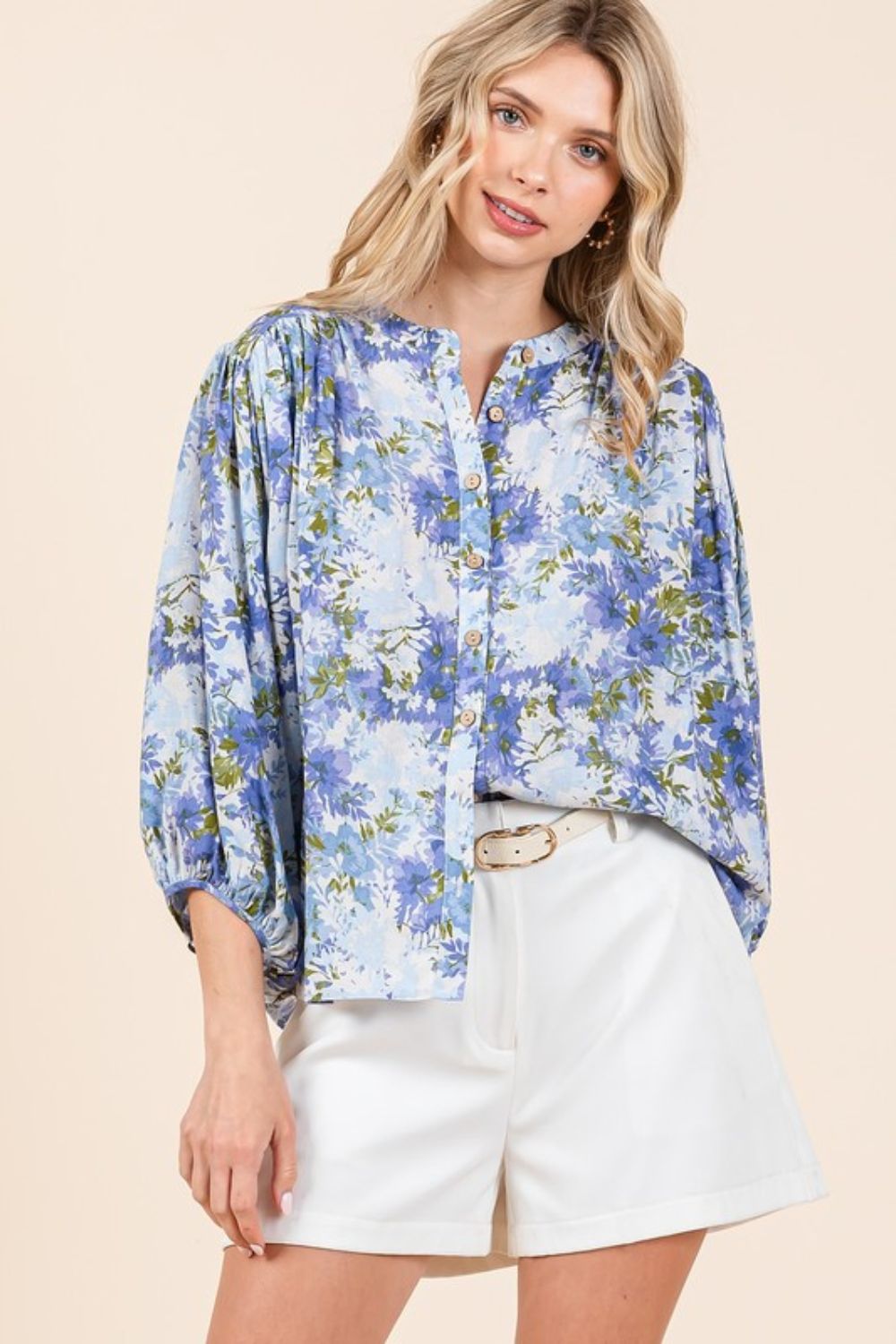 Mittoshop Flower Print Batwing Sleeve Button Down Blouse-TOPS / DRESSES-[Adult]-[Female]-2022 Online Blue Zone Planet