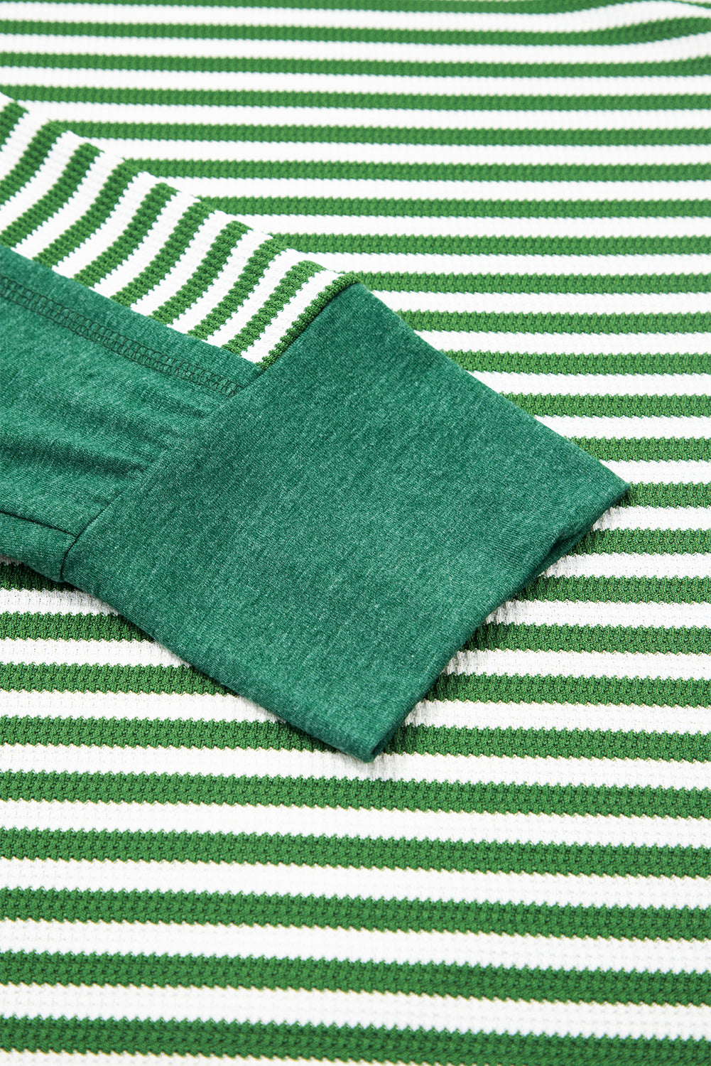 Green Stripe Exposed Seam Patchwork Plus Size Thermal Top-Plus Size/Plus Size Tops/Plus Size Long Sleeve Tops-[Adult]-[Female]-2022 Online Blue Zone Planet