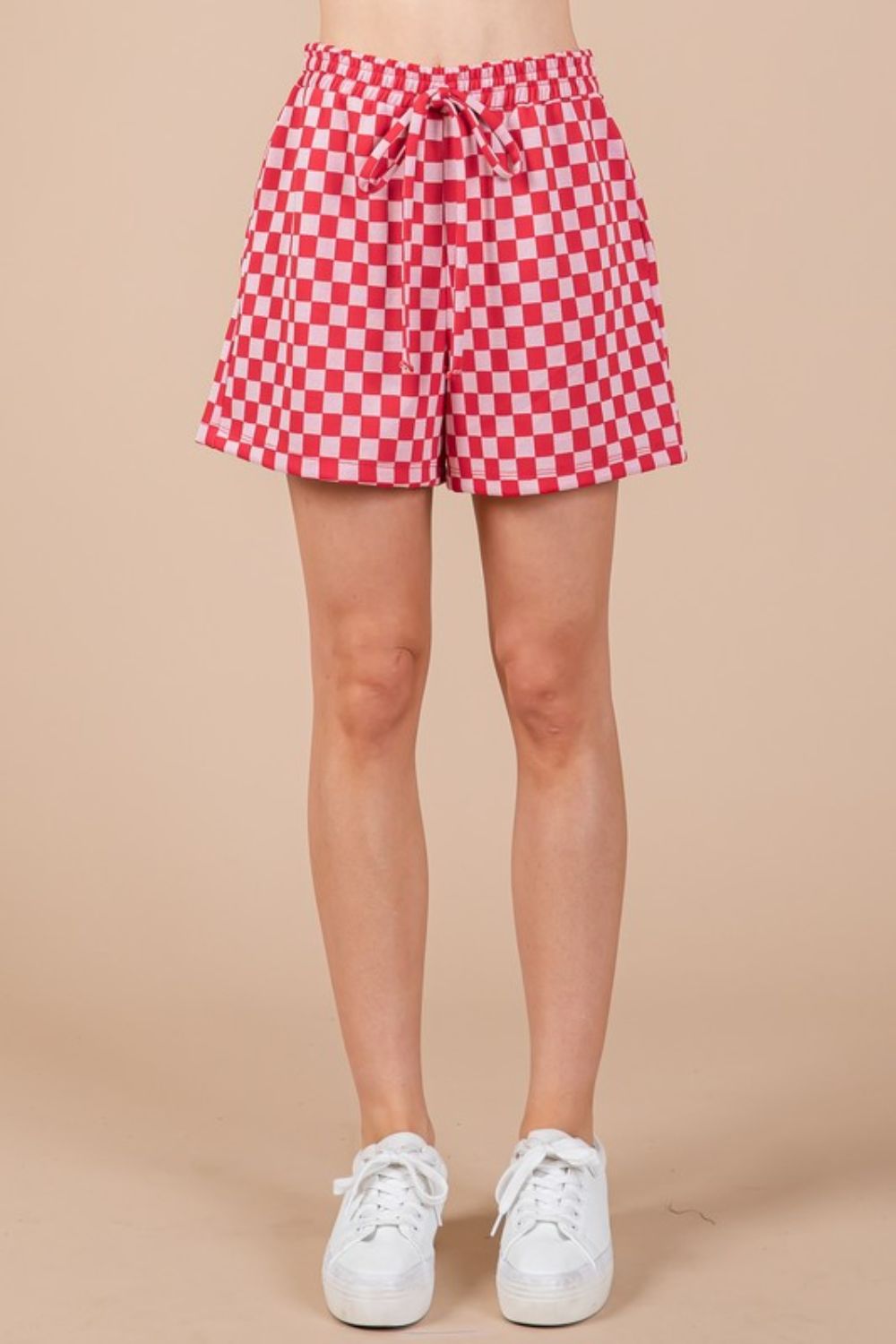 Ces Femme Checkered Round Neck Top and Shorts Set-TOPS / DRESSES-[Adult]-[Female]-2022 Online Blue Zone Planet
