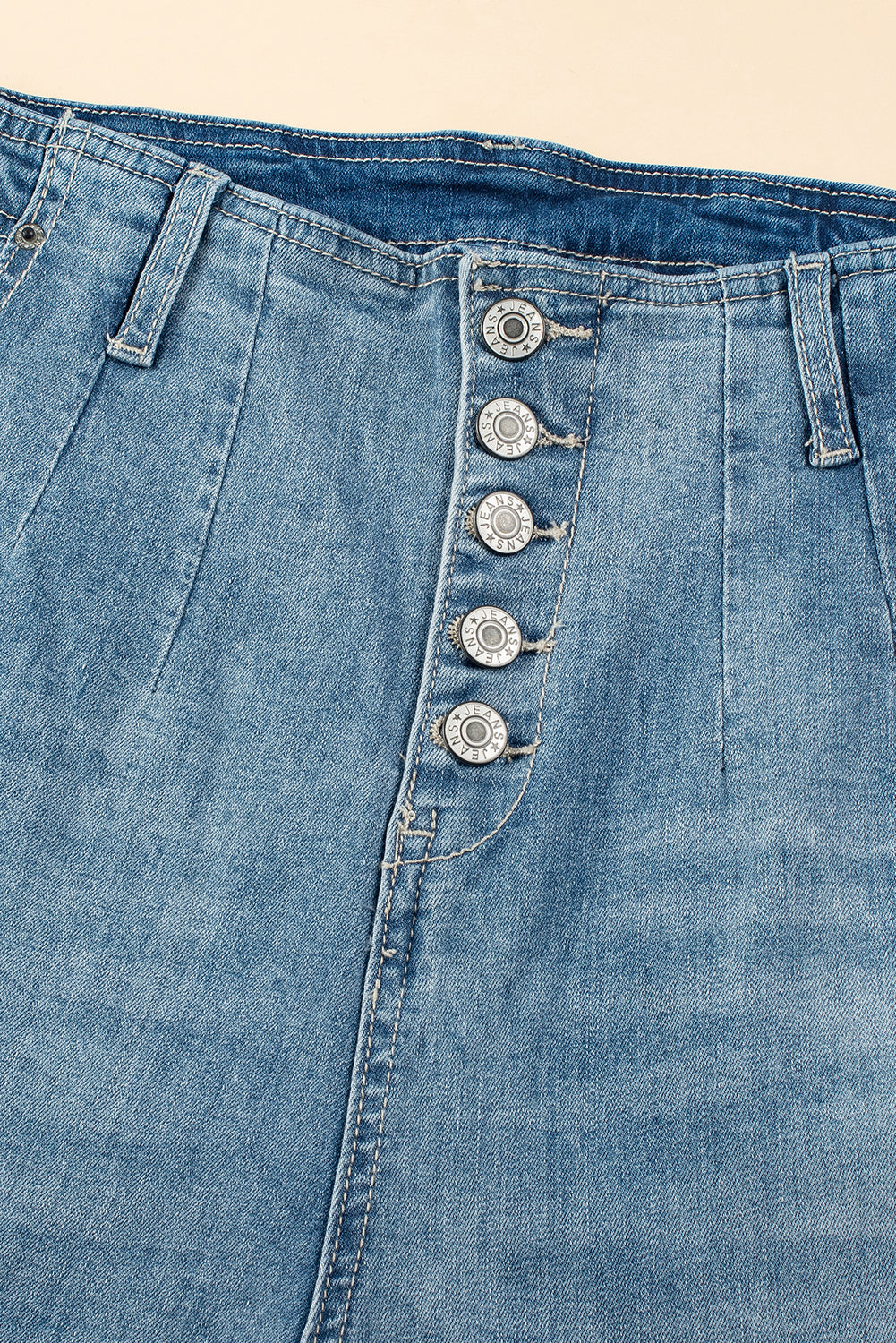 Dusk Blue Multi Buttons Medium Wash Straight Loose Leg Jeans-Bottoms/Jeans-[Adult]-[Female]-2022 Online Blue Zone Planet
