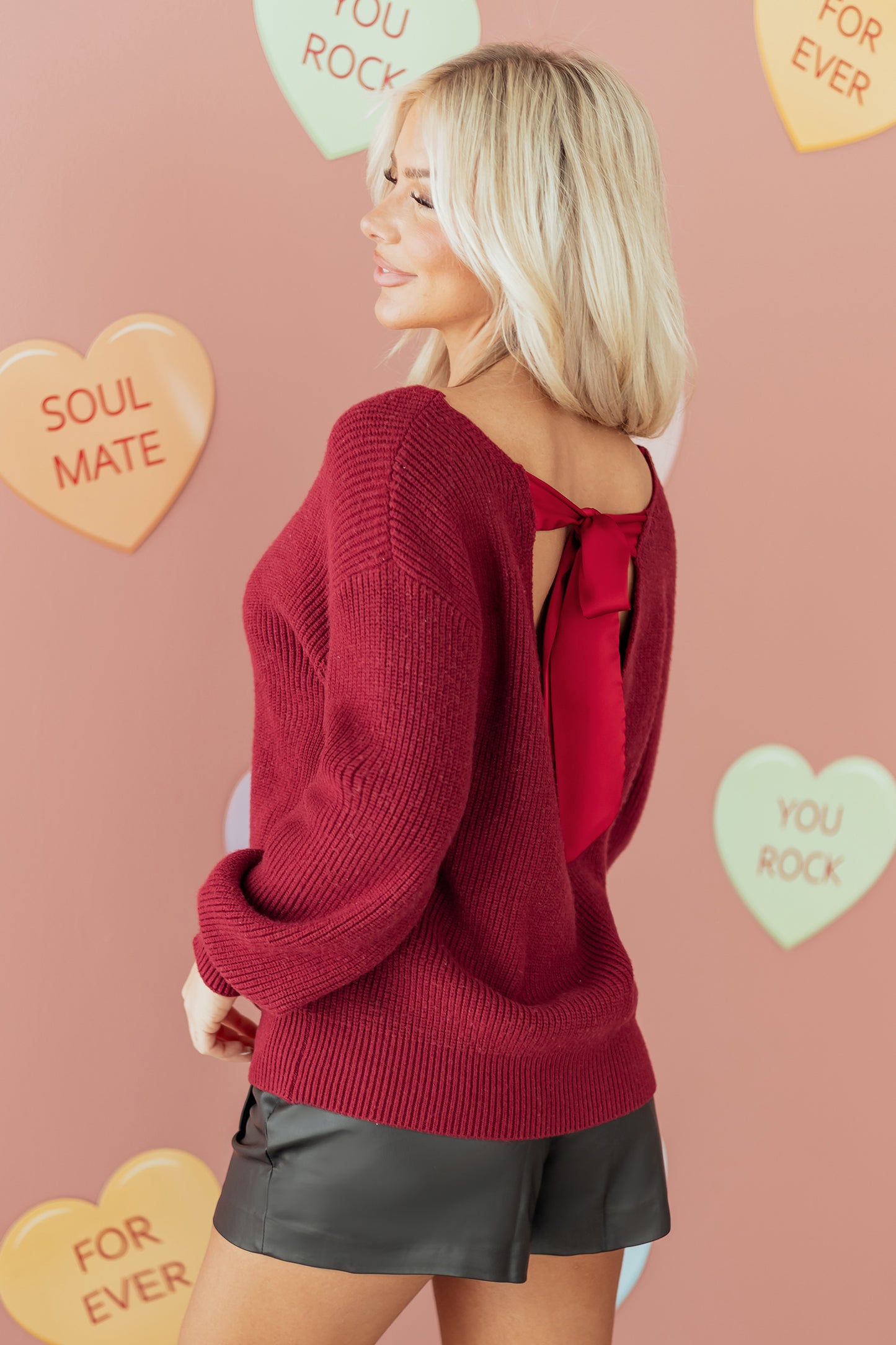 Red Dahlia Ribbed Knit Ribbon Knot Backless Drop Shoulder Sweater-Sweaters & Cardigans/Sweaters-[Adult]-[Female]-2022 Online Blue Zone Planet