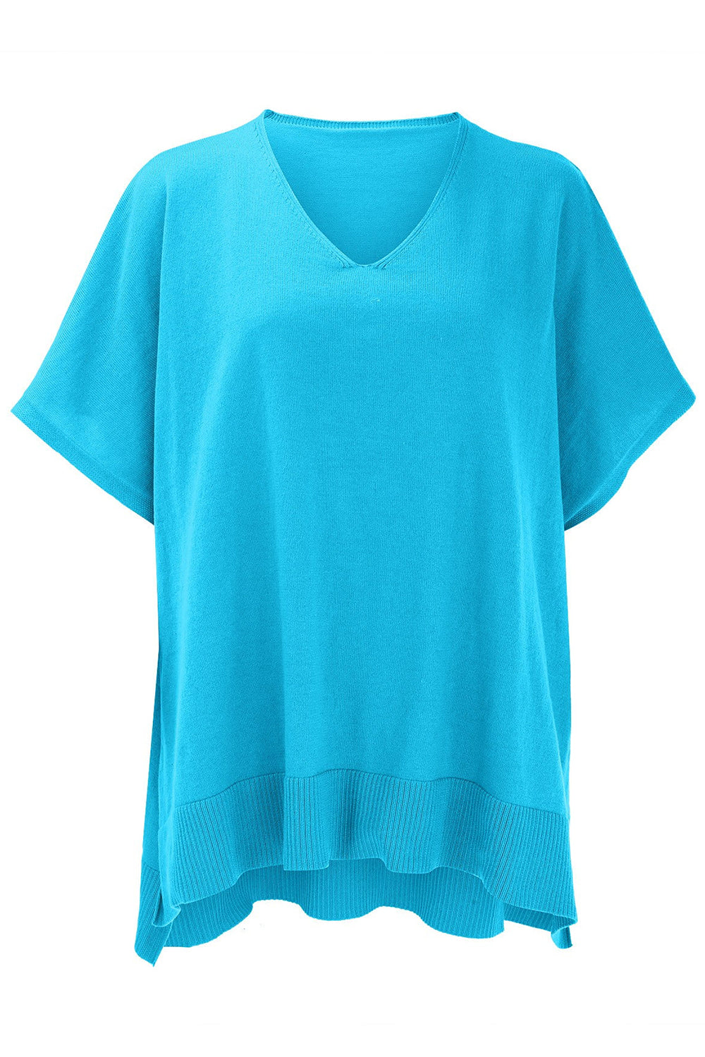 Slit V-Neck Half Sleeve Knit Top-TOPS / DRESSES-[Adult]-[Female]-2022 Online Blue Zone Planet