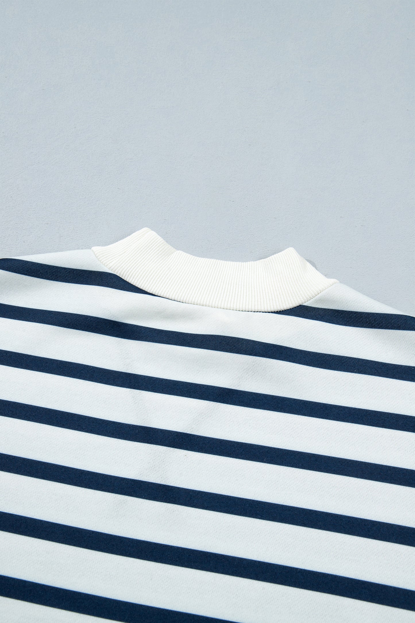 Blue Stripe Striped Ribbed Cuff Collar Pocket Loose Pant Set-Two Piece Sets/Pant Sets-[Adult]-[Female]-2022 Online Blue Zone Planet
