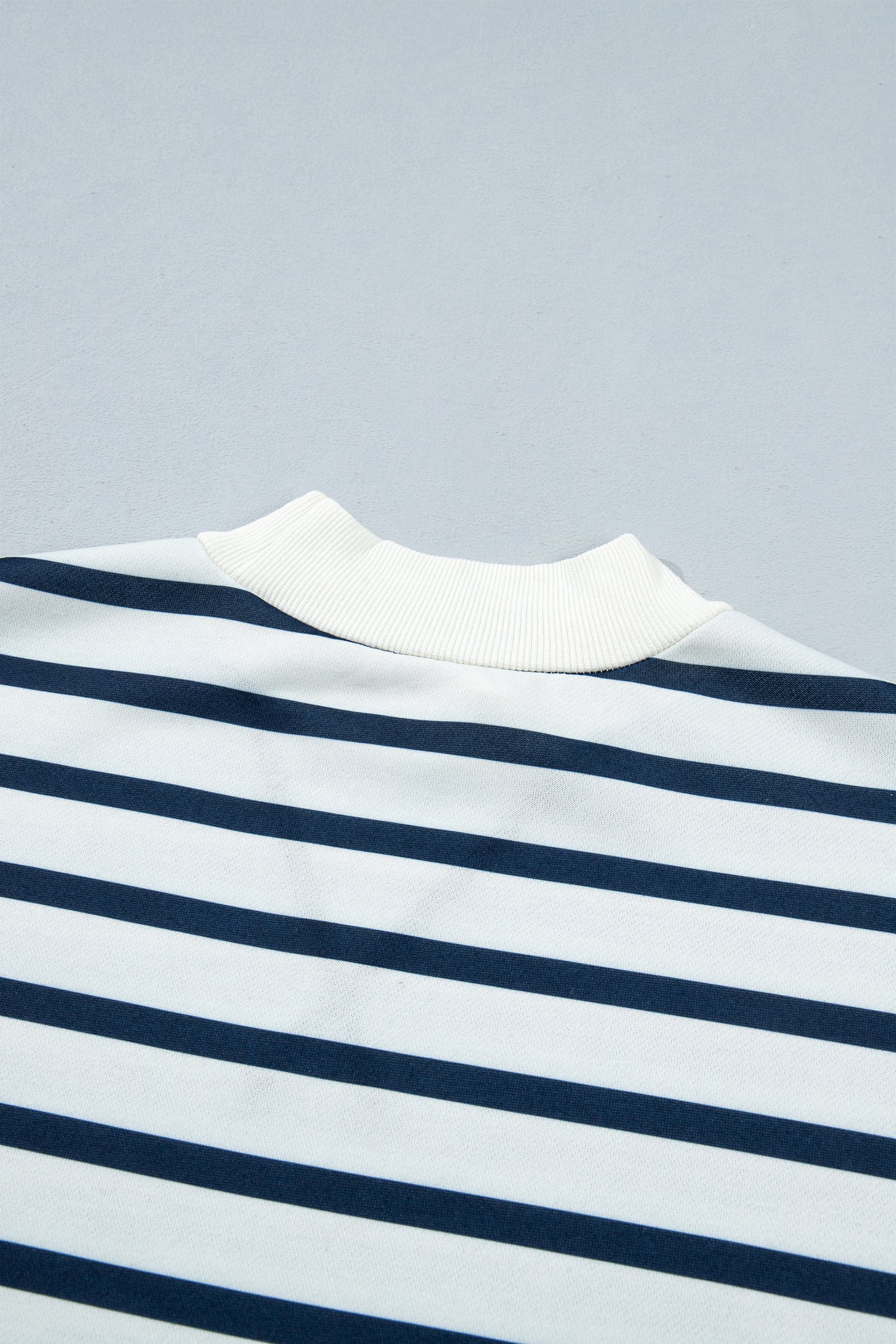 Blue Stripe Striped Ribbed Cuff Collar Pocket Loose Pant Set-Two Piece Sets/Pant Sets-[Adult]-[Female]-2022 Online Blue Zone Planet