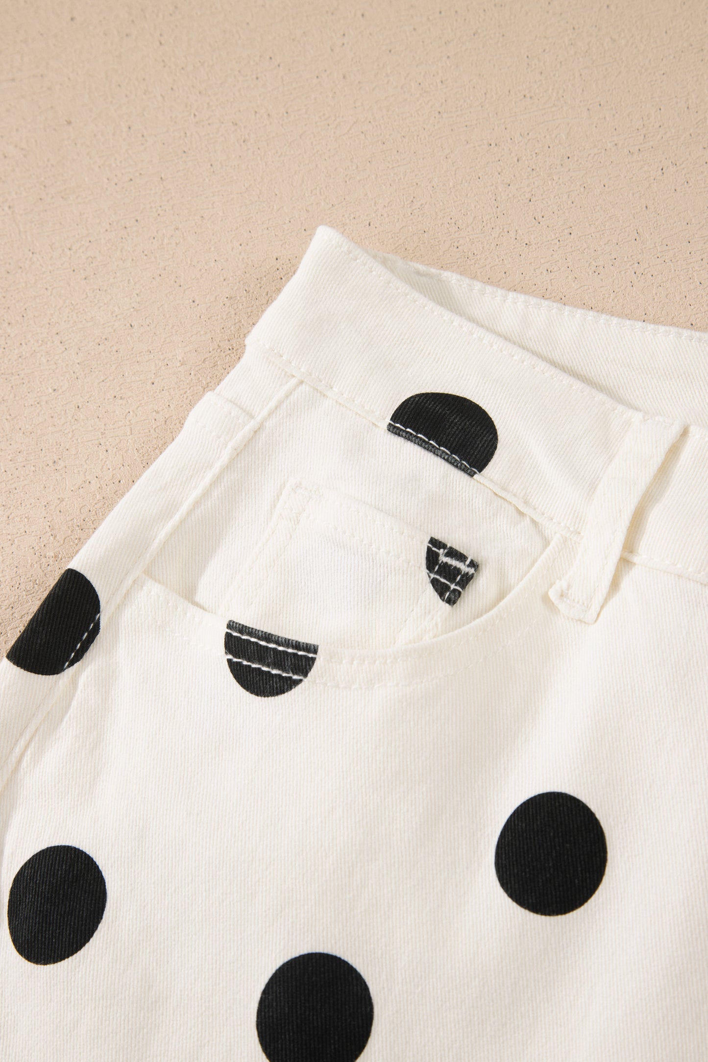 White Polka Dot Print Wide Leg Ankle-Length Jeans-Bottoms/Jeans-[Adult]-[Female]-2022 Online Blue Zone Planet