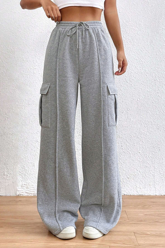 Drawstring High Waist Pants-BOTTOMS SIZES SMALL MEDIUM LARGE-[Adult]-[Female]-Light Gray-S-2022 Online Blue Zone Planet