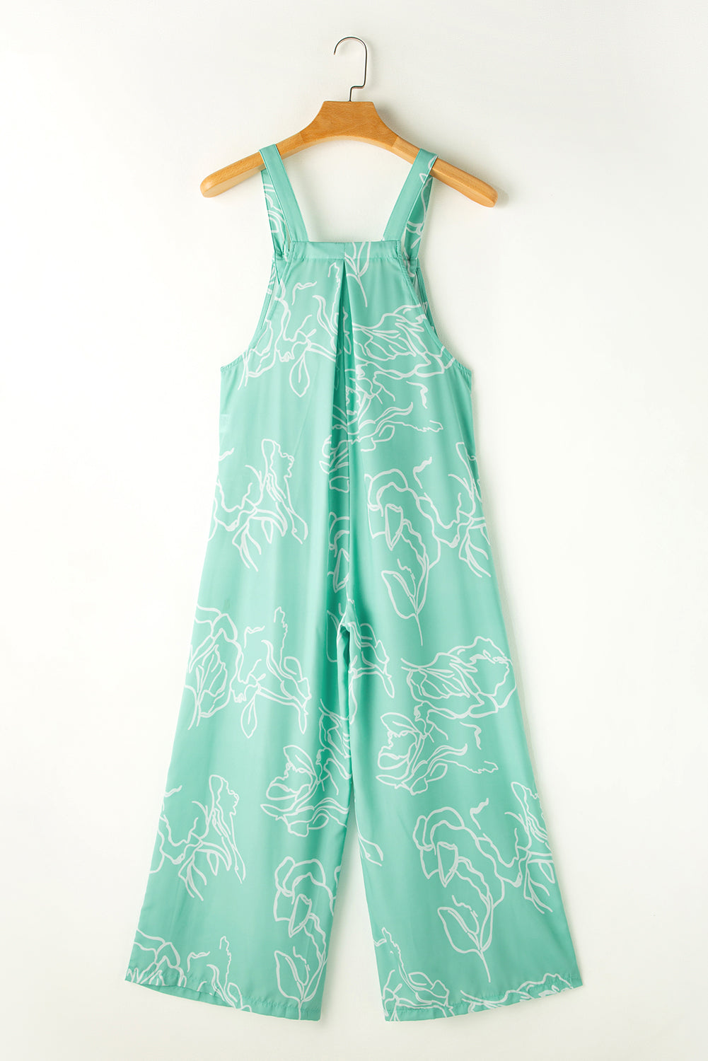 Blue Zone Planet |  Moonlight Jade Printed Bib Wide Leg Overalls Blue Zone Planet