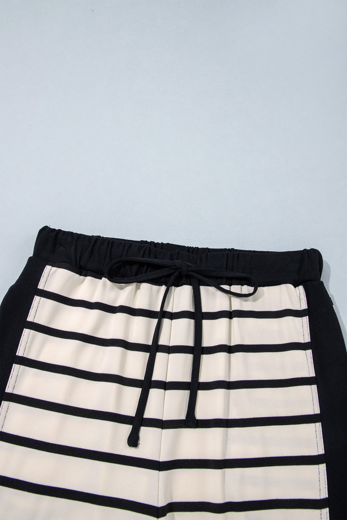 Beige Stripe Relaxed Long Sleeve Top Color Block Detail Drawstring Pant Set-Two Piece Sets/Pant Sets-[Adult]-[Female]-2022 Online Blue Zone Planet