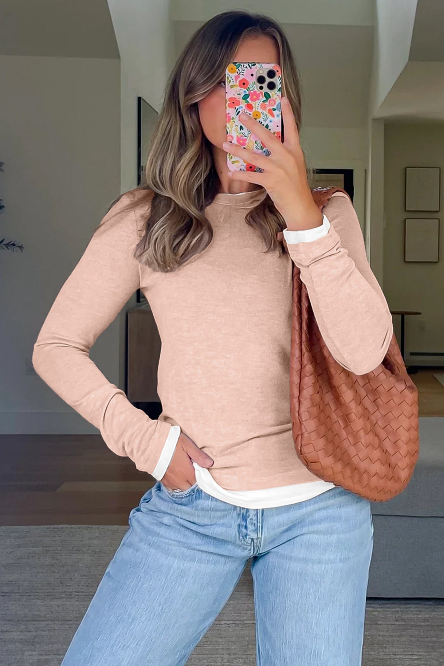 Smoke Gray False Two Piece Color Block Patchwork Long Sleeve Top-Tops/Long Sleeve Tops-[Adult]-[Female]-2022 Online Blue Zone Planet