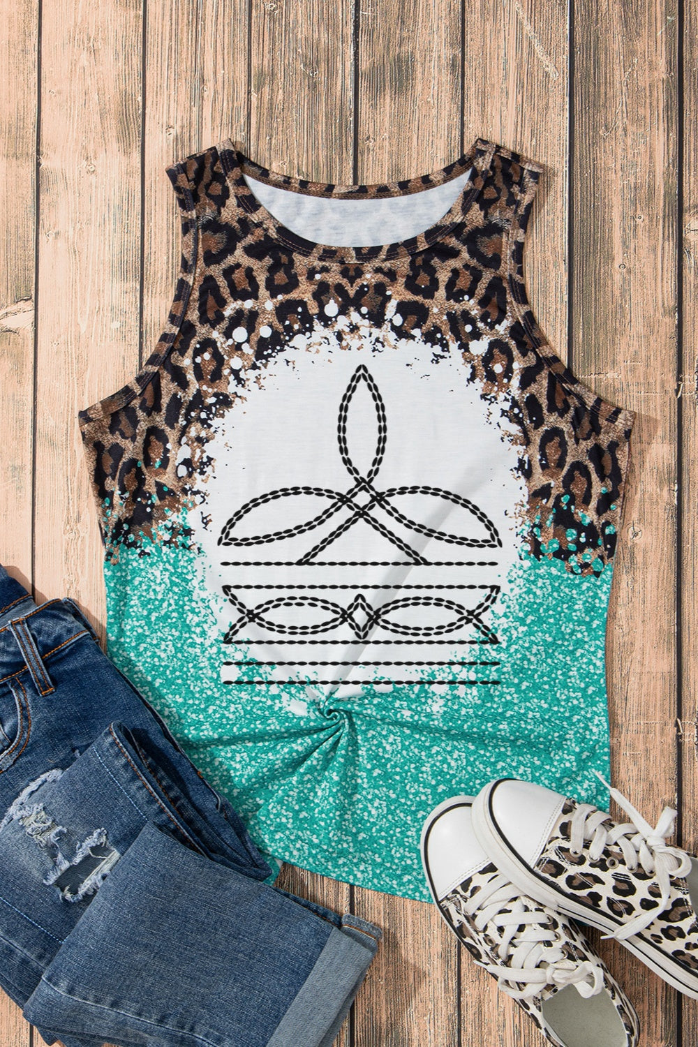 Blue Zone Planet | Leopard Geometric Round Neck Tank-TOPS / DRESSES-[Adult]-[Female]-2022 Online Blue Zone Planet