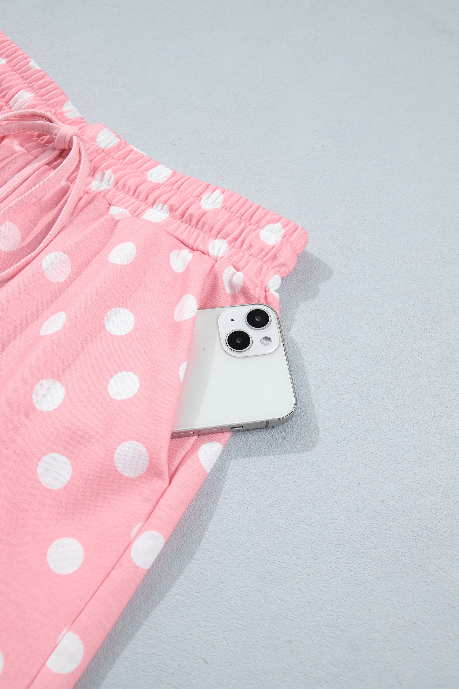 Sky Blue Polka Dot Oversized Top Drawstring Short Set-Two Piece Sets/Short Sets-[Adult]-[Female]-2022 Online Blue Zone Planet