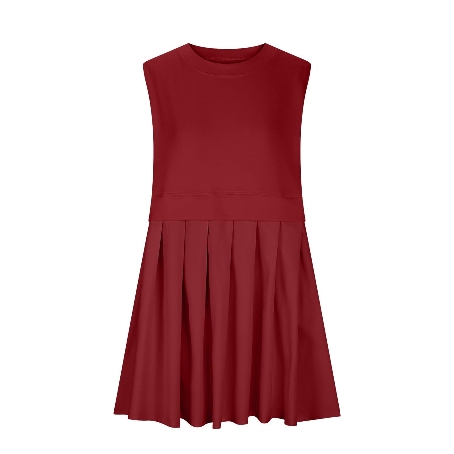 Pleated Round Neck Sleeveless Mini Dress-TOPS / DRESSES-[Adult]-[Female]-2022 Online Blue Zone Planet