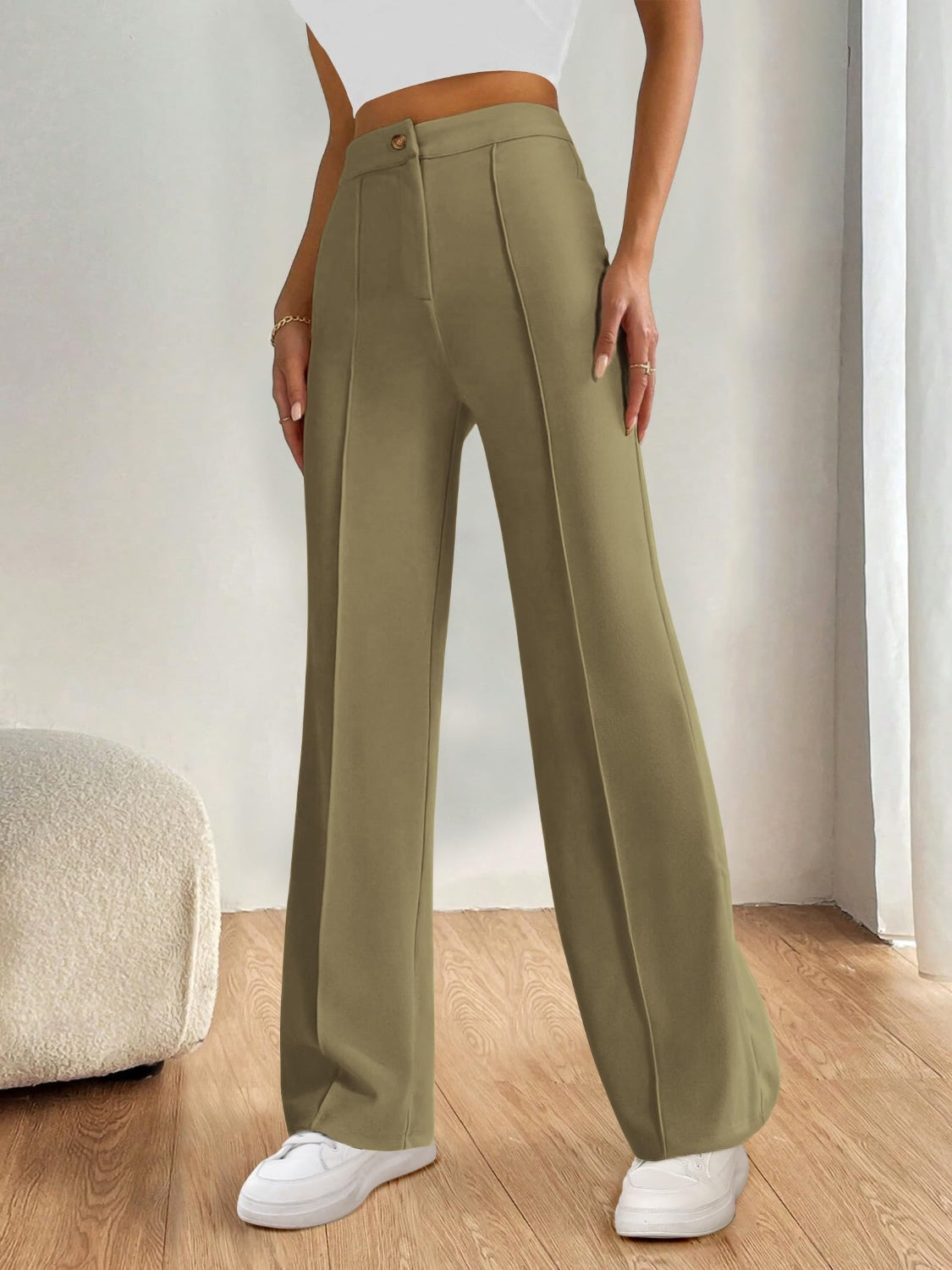 High Waist Wide Leg Pants-BOTTOMS SIZES SMALL MEDIUM LARGE-[Adult]-[Female]-2022 Online Blue Zone Planet