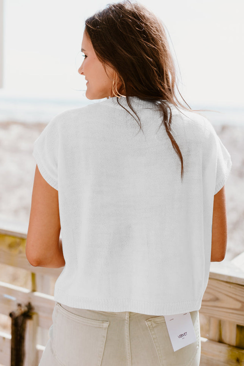 White Flower Patch Knit Round Neck Tee-T Shirts-[Adult]-[Female]-2022 Online Blue Zone Planet