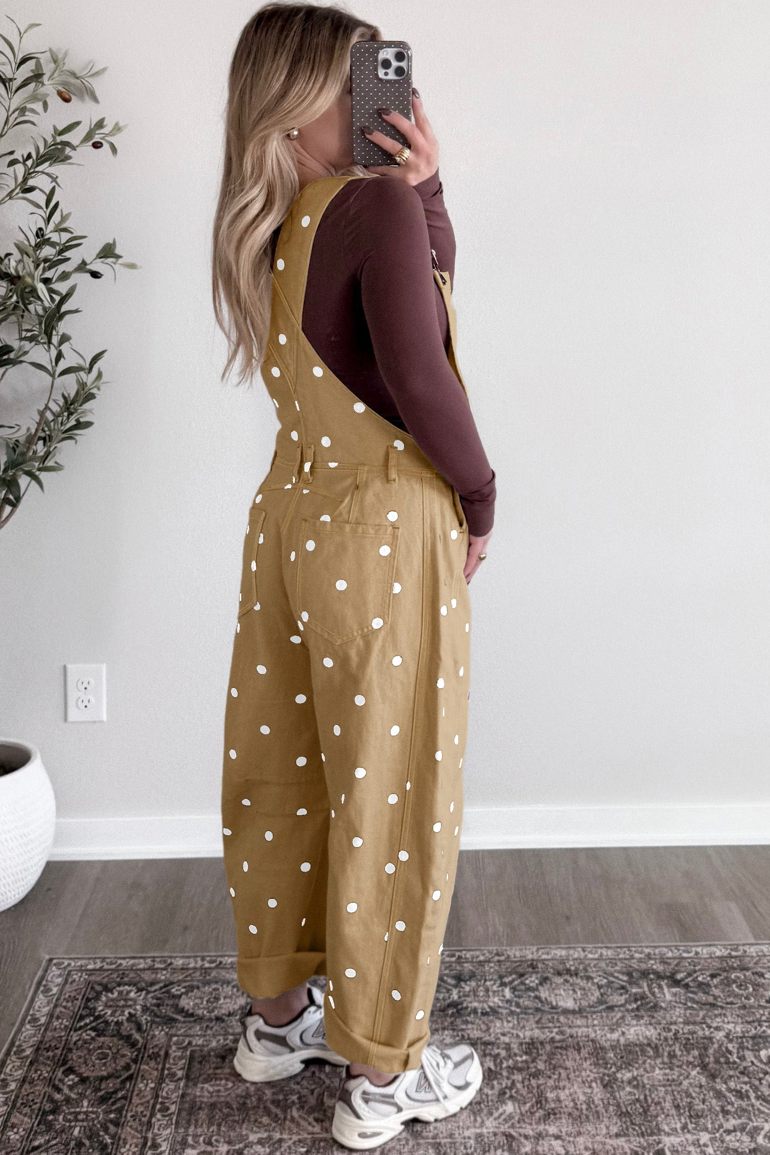 Jet Stream Polka Dot Print Bib Pocket Denim Barrel Overalls Jumpsuit-Bottoms/Jumpsuits & Rompers-[Adult]-[Female]-2022 Online Blue Zone Planet