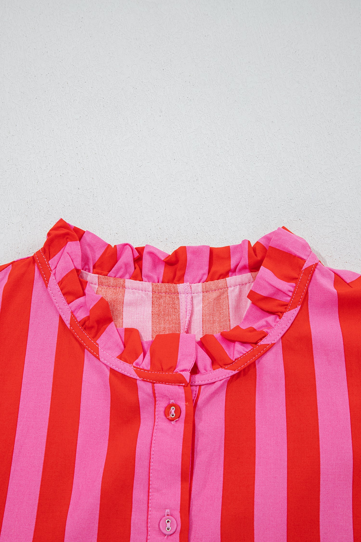 Red Stripe Half Button Puff Sleeve Loose Mini Dress-TOPS / DRESSES-[Adult]-[Female]-2022 Online Blue Zone Planet