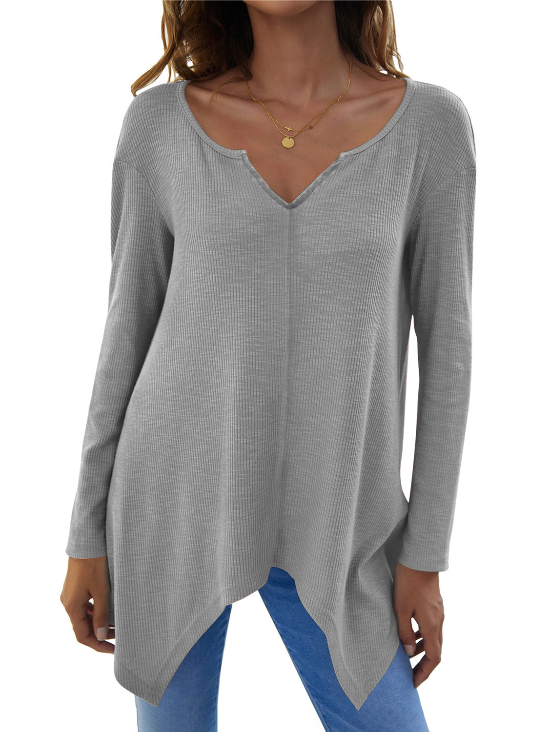 Full Size V-Neck Long Sleeve T-Shirt-TOPS / DRESSES-[Adult]-[Female]-2022 Online Blue Zone Planet