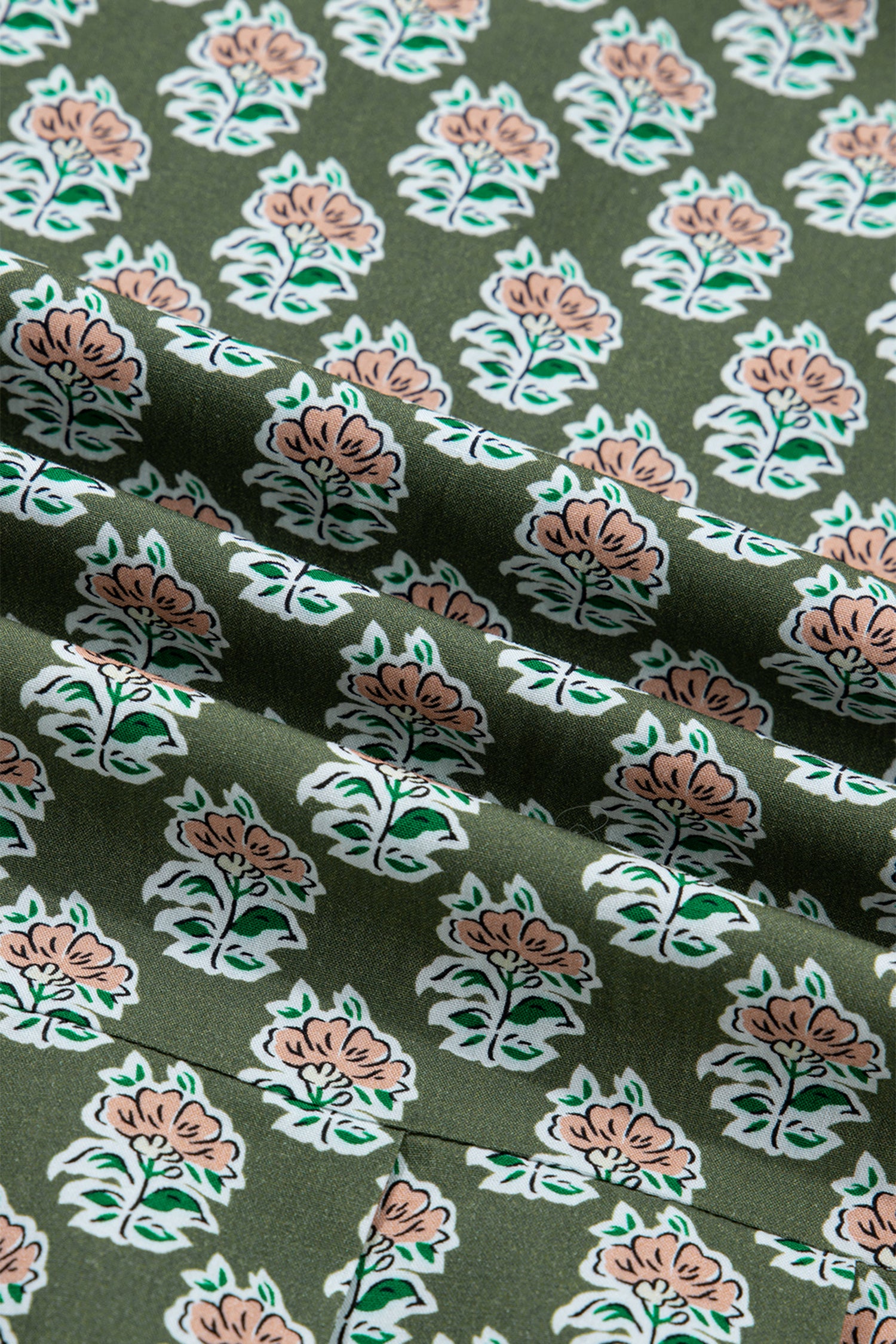 Green Contrast Striped Frilled Collar 3/4 Sleeve Plus Size Floral Dress-TOPS / DRESSES-[Adult]-[Female]-2022 Online Blue Zone Planet