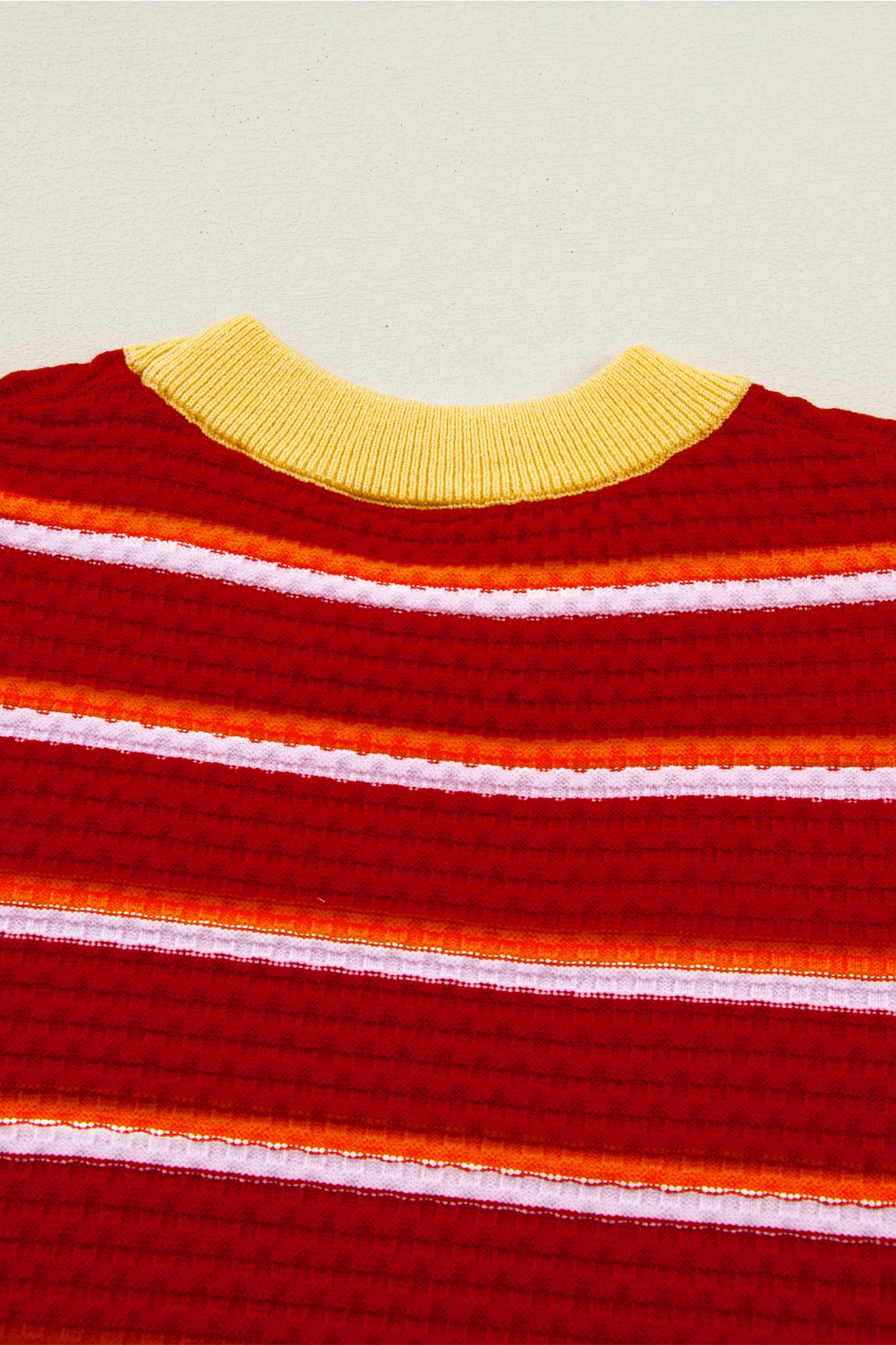 Red Stripe Colorblock Trim Half Sleeve Sweater Top-TOPS / DRESSES-[Adult]-[Female]-2022 Online Blue Zone Planet