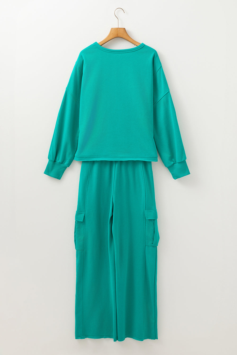 Blue Zone Planet | Solid Color Pullover Top And Cargo Pants Set-Two Piece Sets/Pant Sets-[Adult]-[Female]-2022 Online Blue Zone Planet