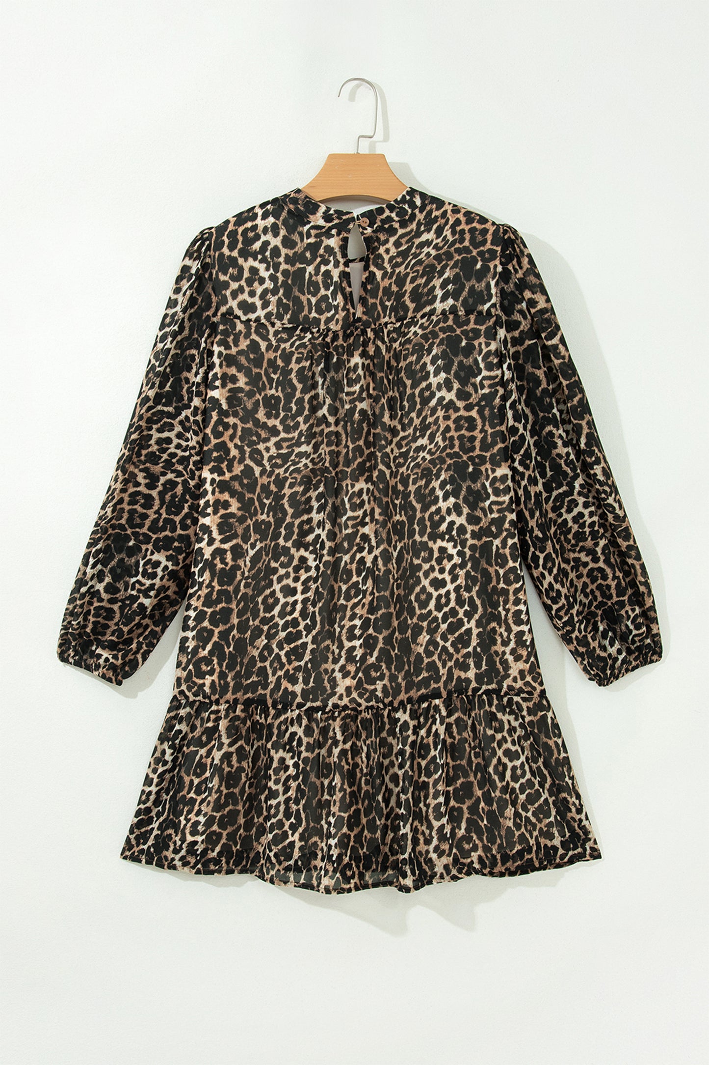 Brown Leopard Print Long Sleeve Short Shift Dress-TOPS / DRESSES-[Adult]-[Female]-2022 Online Blue Zone Planet