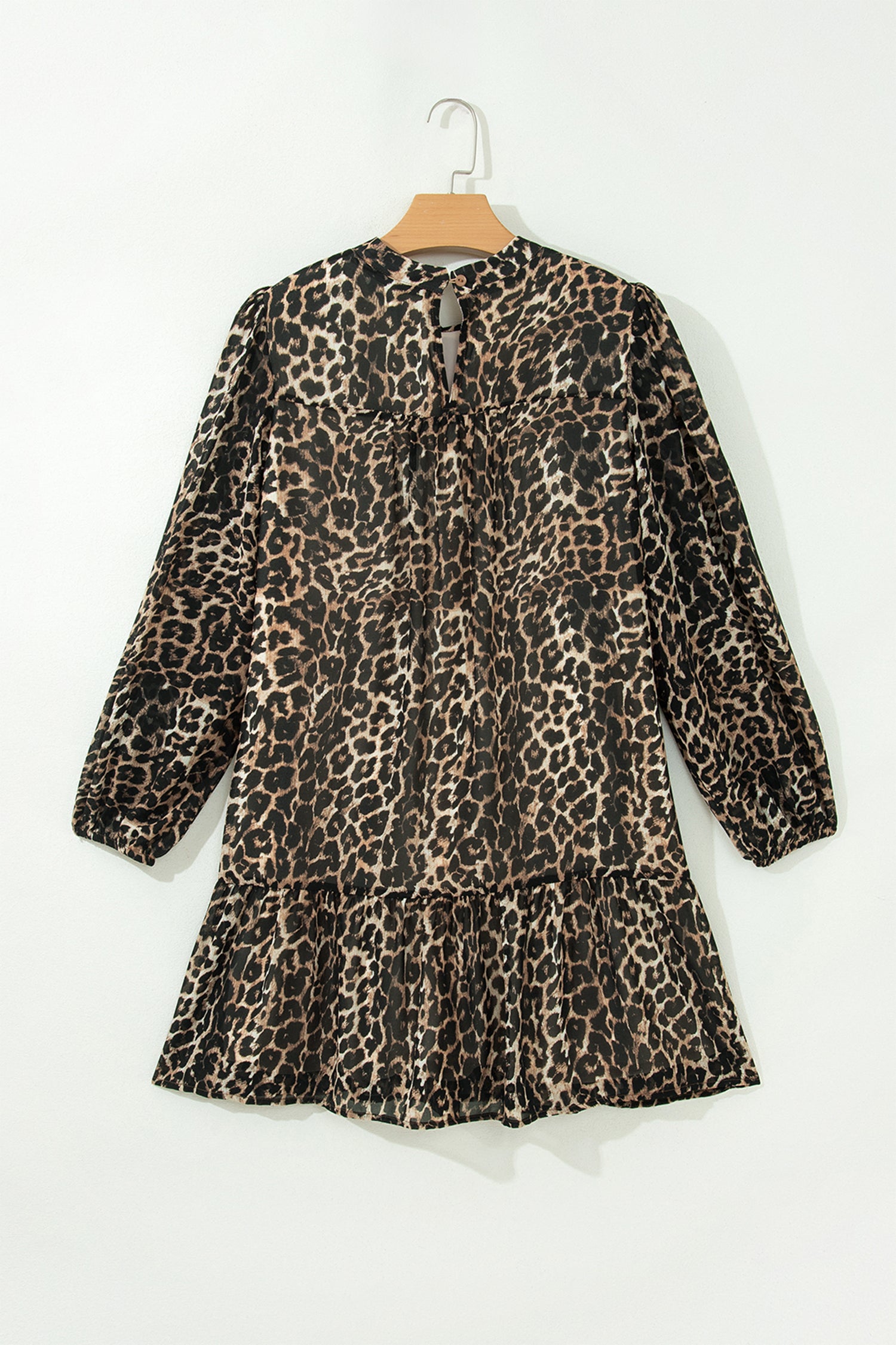 Brown Leopard Print Long Sleeve Short Shift Dress-TOPS / DRESSES-[Adult]-[Female]-2022 Online Blue Zone Planet