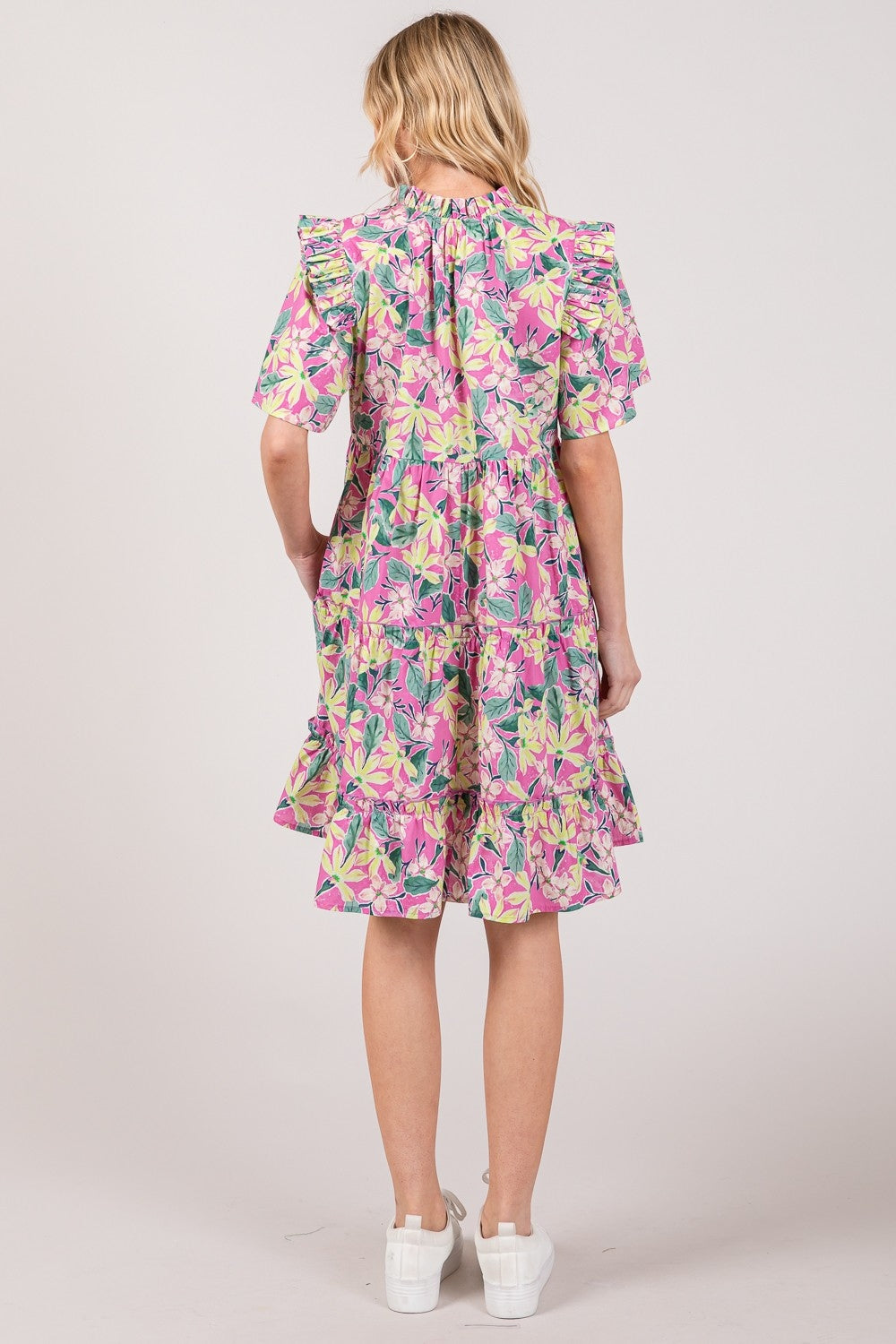 Blue Zone Planet | SAGE + FIG Floral Ruffle Short Sleeve Dress-TOPS / DRESSES-[Adult]-[Female]-2022 Online Blue Zone Planet