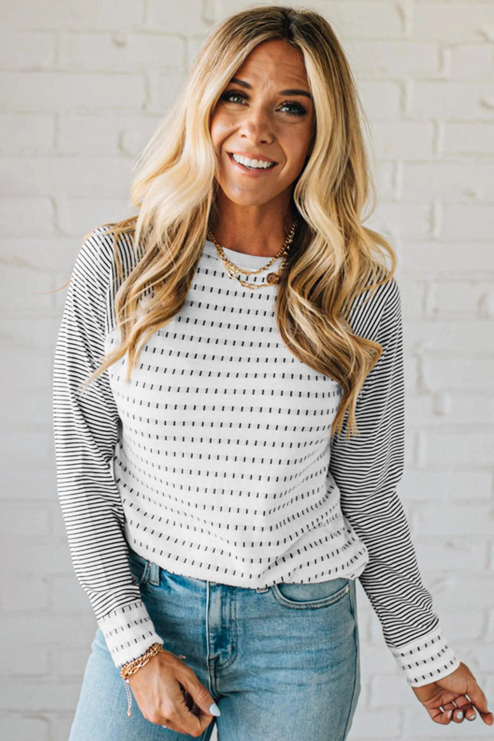 Black Stripe Raglan Patchwork Long Sleeve Tee-Tops/Long Sleeve Tops-[Adult]-[Female]-2022 Online Blue Zone Planet