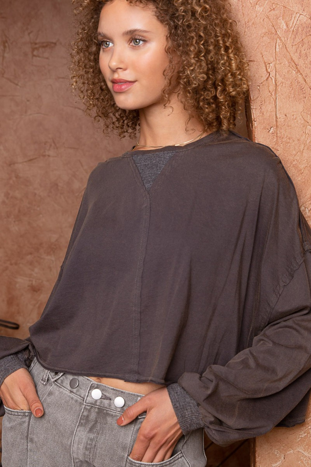 Blue Zone Planet | POL Cropped Long Sleeve Top-TOPS / DRESSES-[Adult]-[Female]-2022 Online Blue Zone Planet