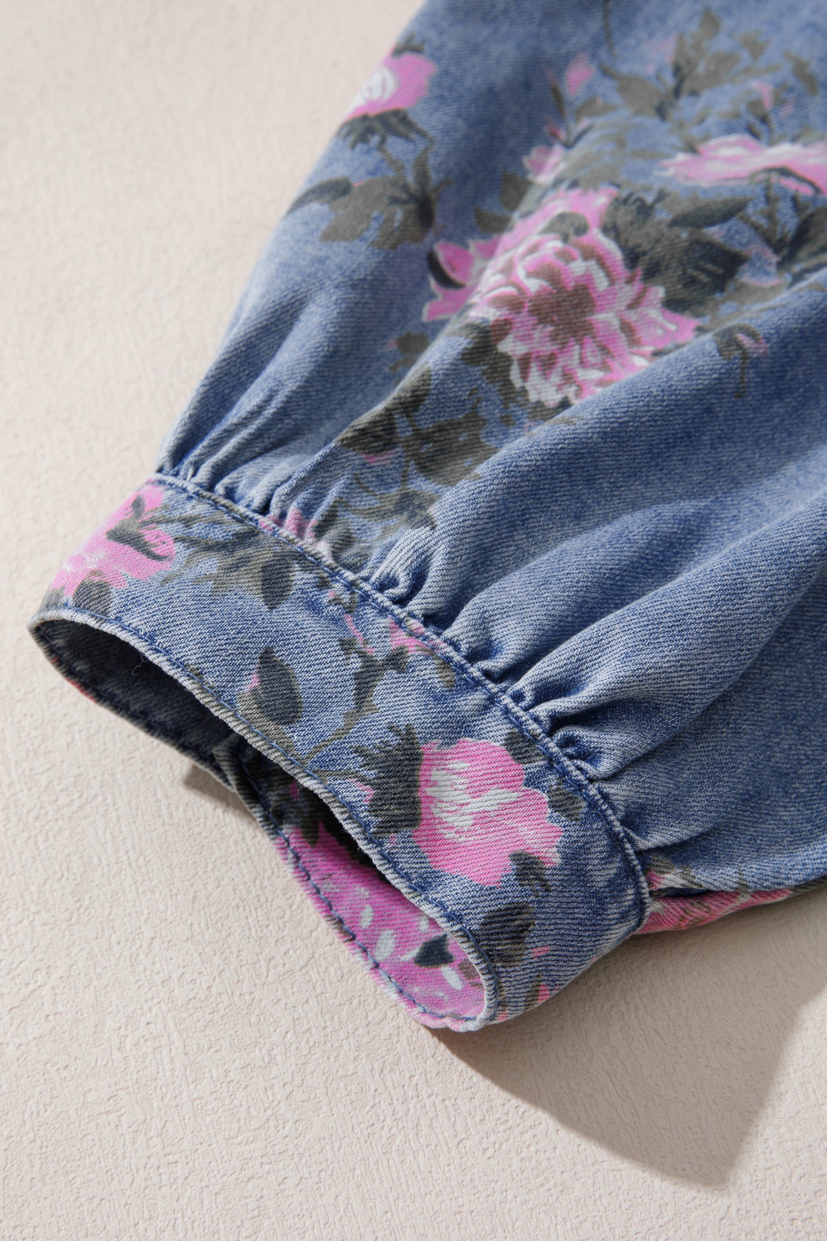 Blue Bracelet Sleeve Floral Denim Shirt-Bracelet-[Adult]-[Female]-2022 Online Blue Zone Planet