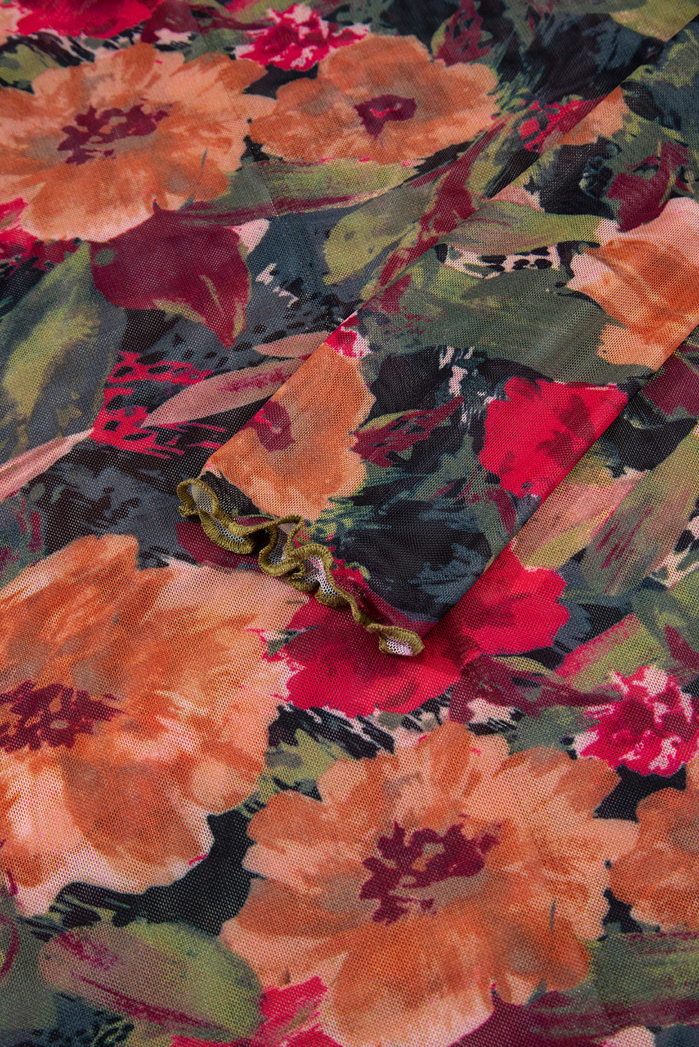 Multicolour Floral Print Lettuce Trim Long Sleeve Mesh Top-Tops/Long Sleeve Tops-[Adult]-[Female]-2022 Online Blue Zone Planet