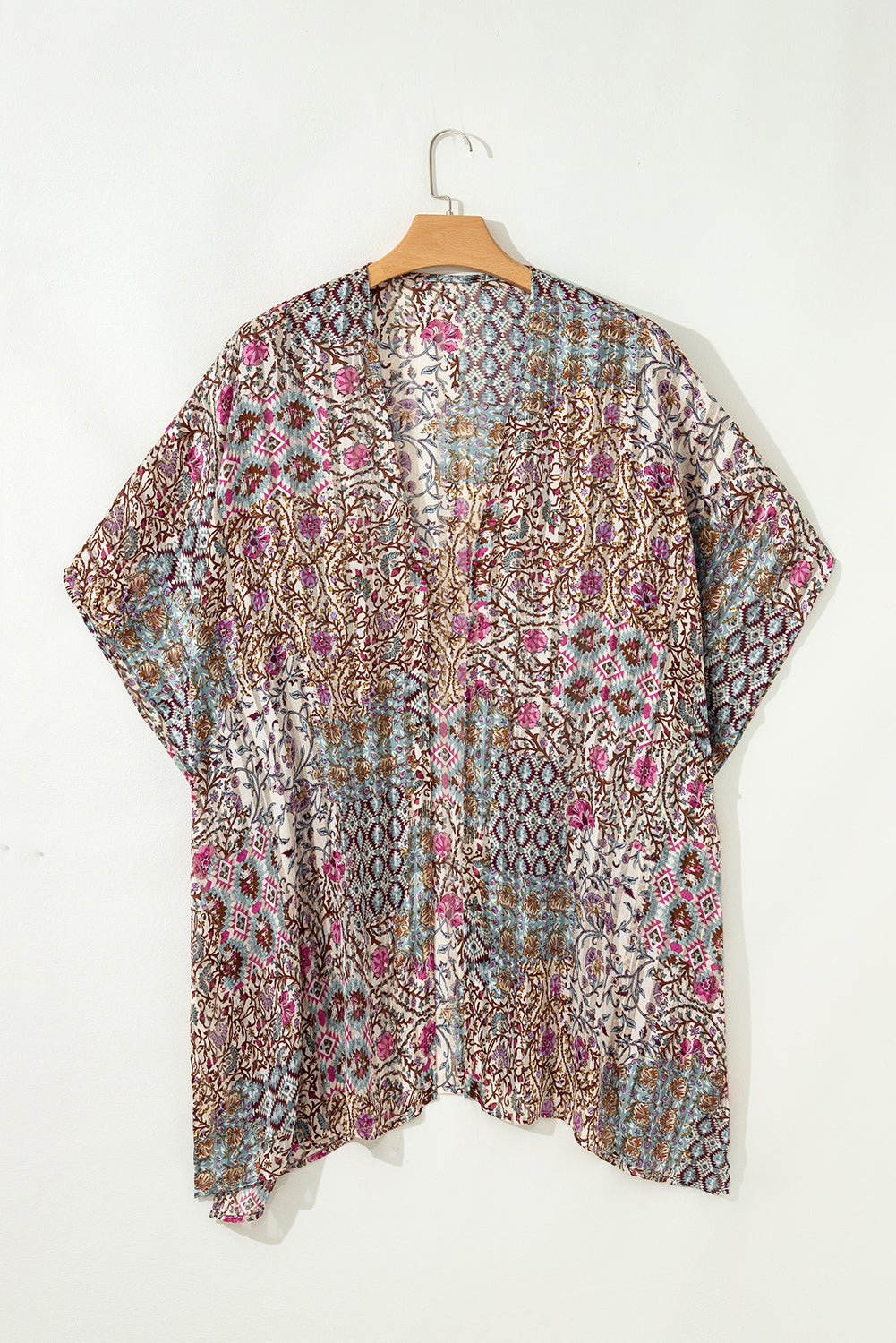 Apricot Floral Print Short Wide Sleeve Open Front Loose Kimono-Outerwear/Kimonos-[Adult]-[Female]-2022 Online Blue Zone Planet