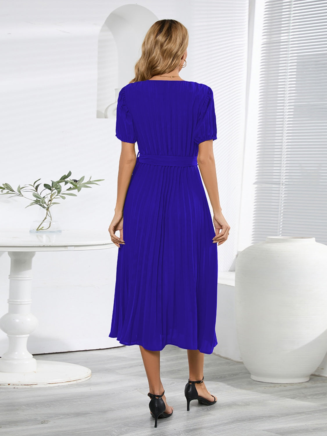 Pleated Surplice Tie Waist Midi Dress-TOPS / DRESSES-[Adult]-[Female]-2022 Online Blue Zone Planet