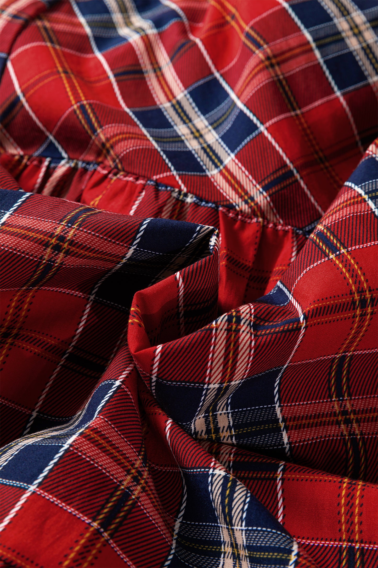 Red Plaid Print Frilly Collar Long Sleeve Shift Mini Dress-TOPS / DRESSES-[Adult]-[Female]-2022 Online Blue Zone Planet